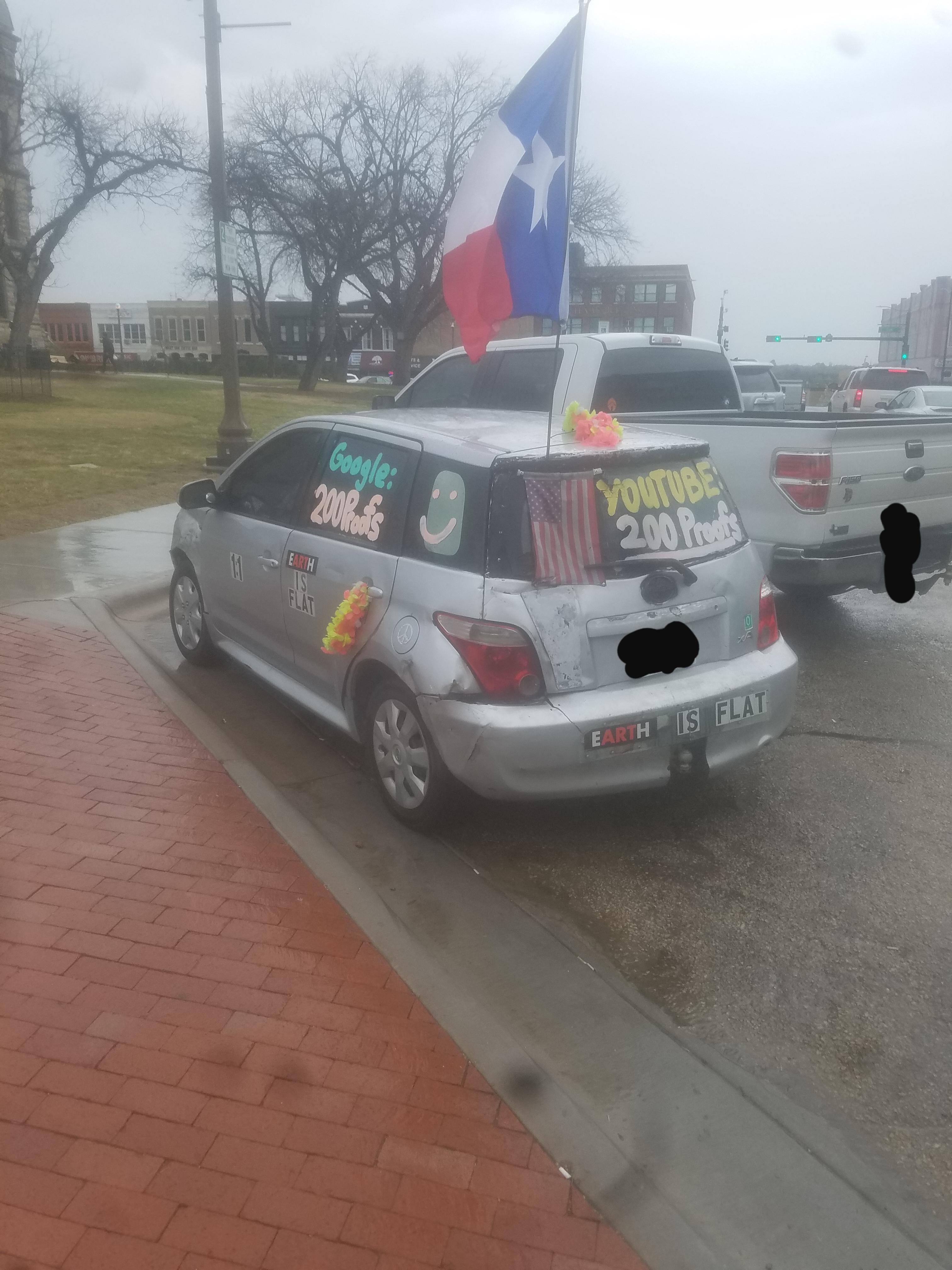 Denton, Texas, has the ‘Flat Earth guy’. He has several cars like this