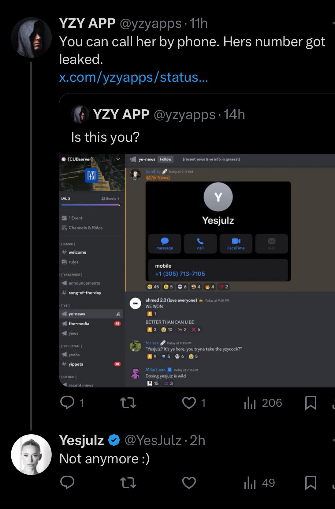 YesJulz changed her number after it was leaked : GoodAssSub