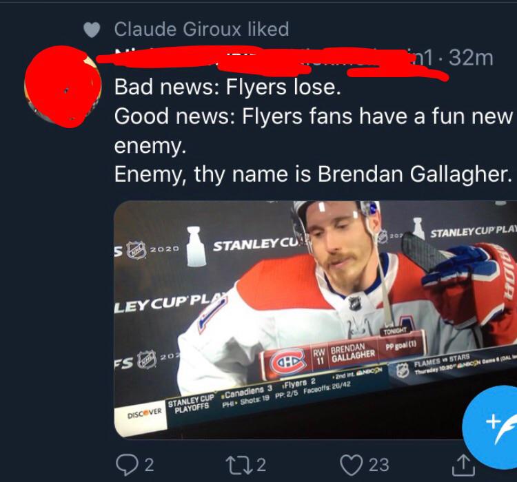 Claude Giroux on Twitter after the game tonight. r/Flyers
