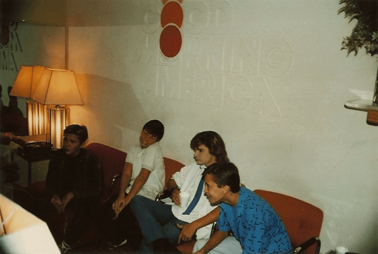River Phoenix, Jerry O'Connell, Corey Feldman, and Wil Wheaton