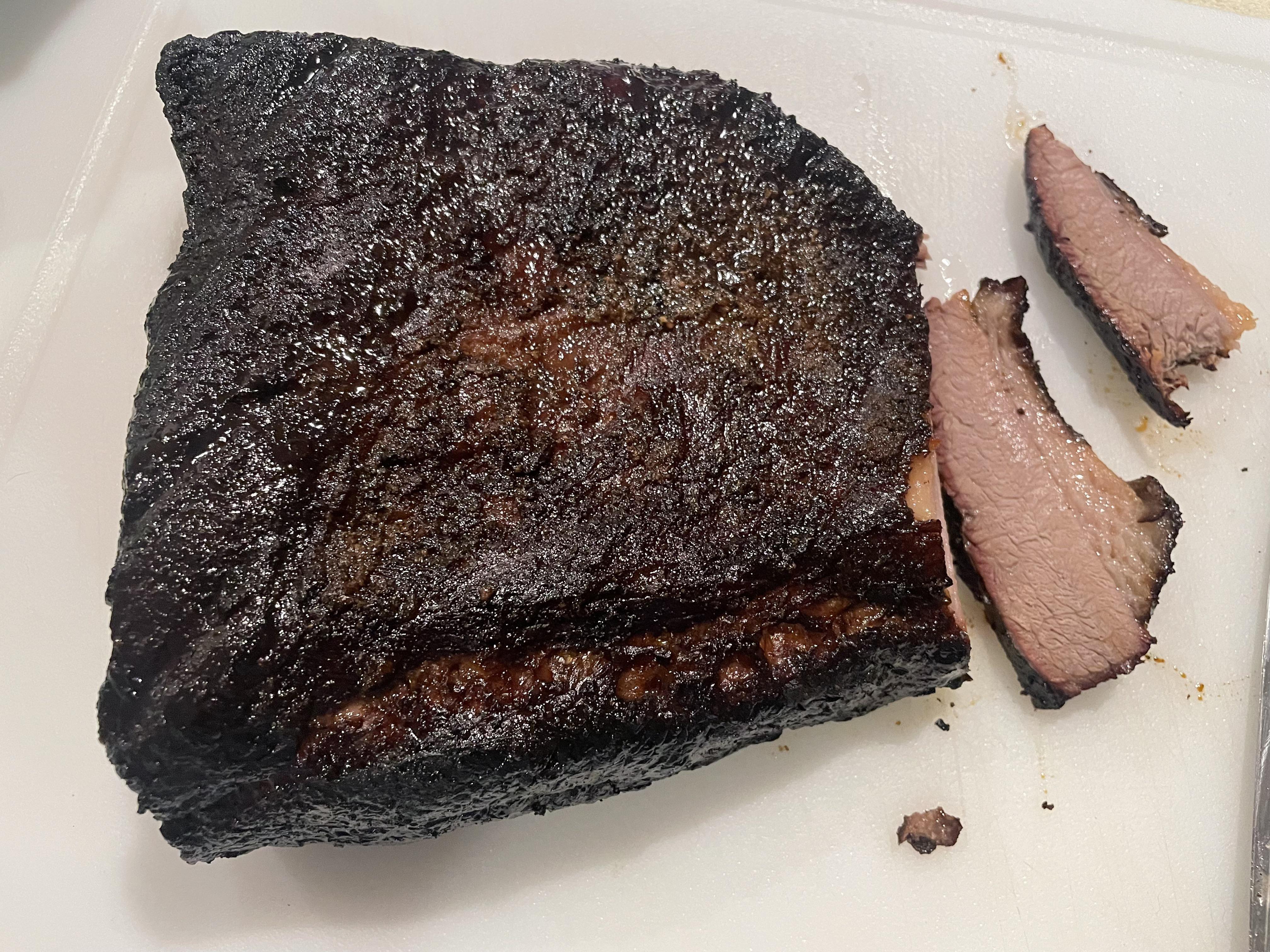 My first (tiny) brisket. Done in a kettle grill r/smoking