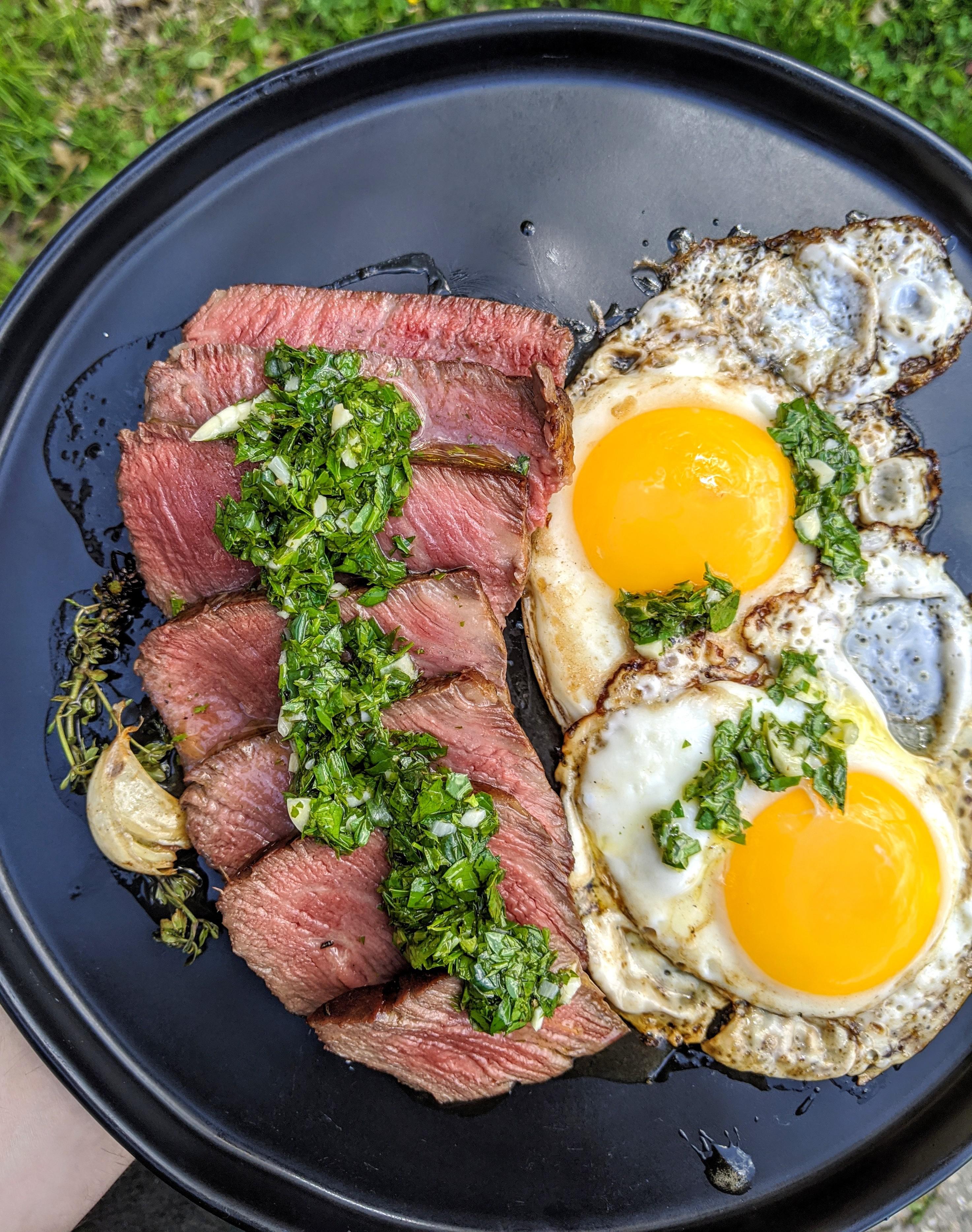 Chimichurri steak and eggs r/steak