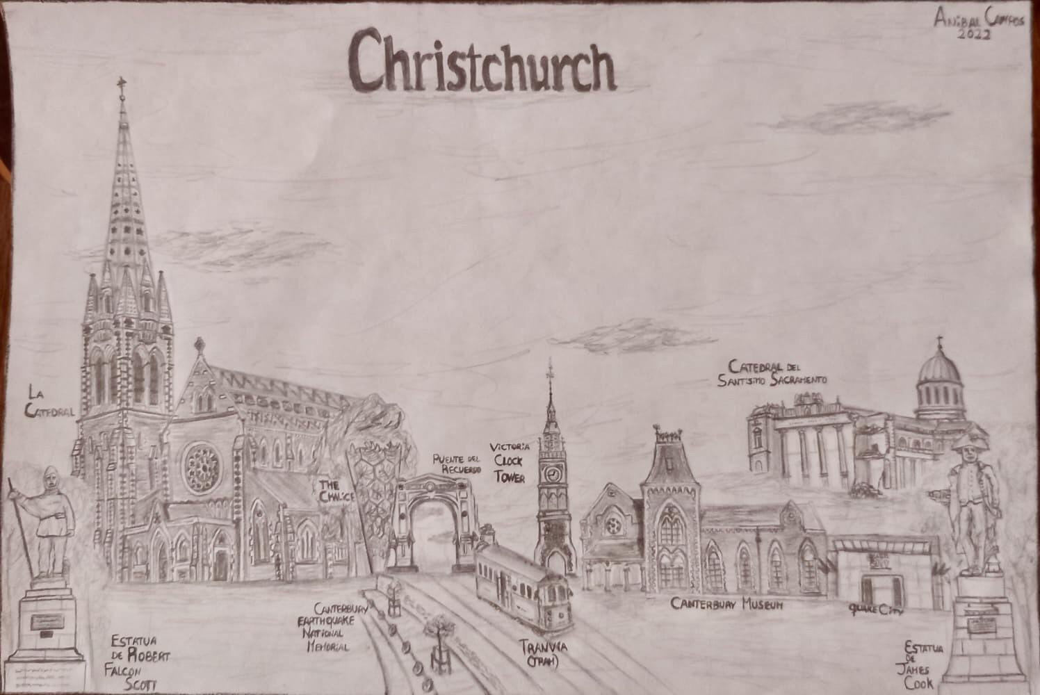 Drawing of Christchurch, by me r/newzealand