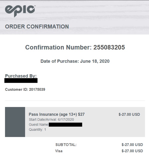 Anyone else get this from Vail/Epic? I declined pass insurance when I