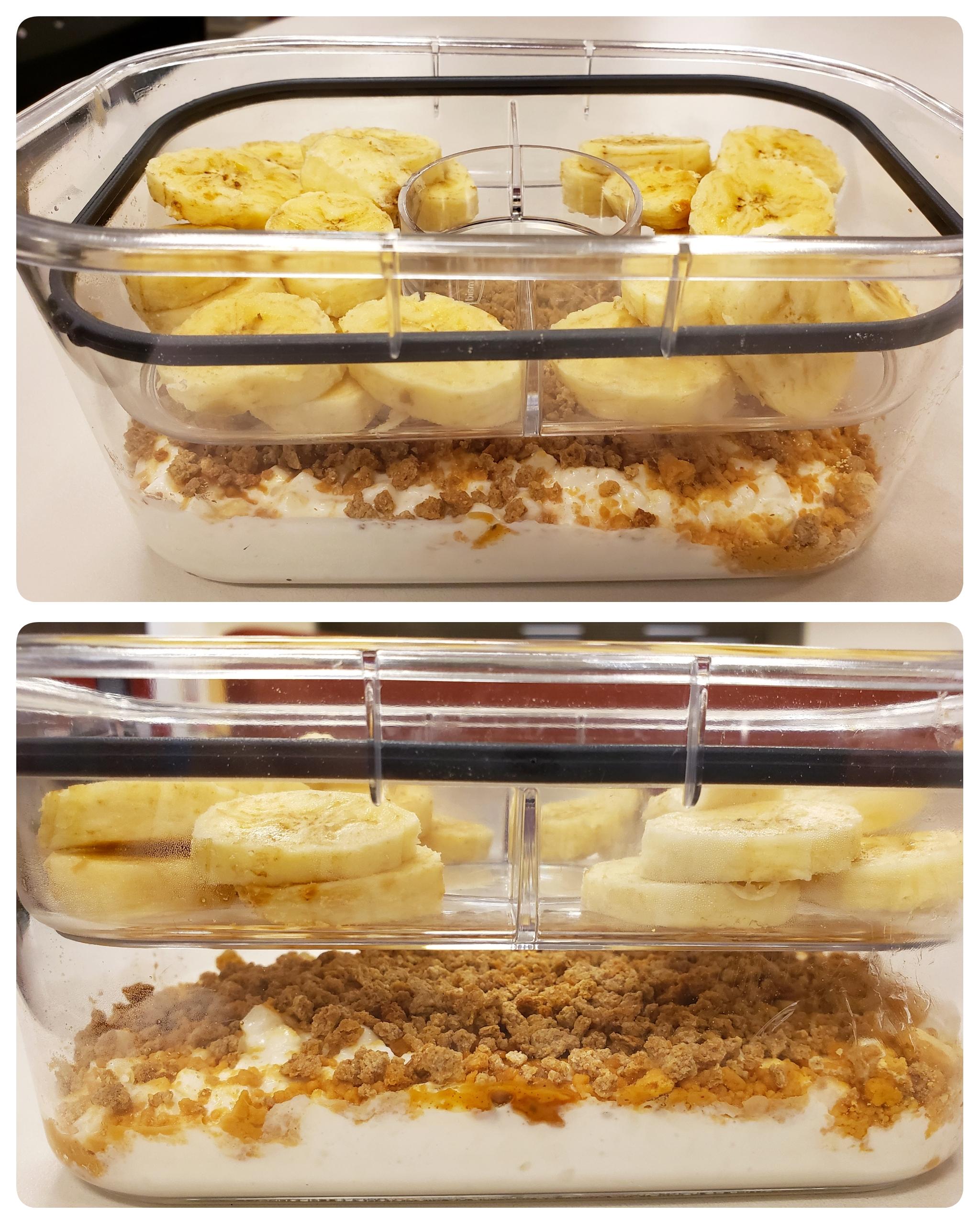 CreamyCrunchyEasy Breakfast cottage cheese, peanut butter, peanut butter powder, Grapenuts