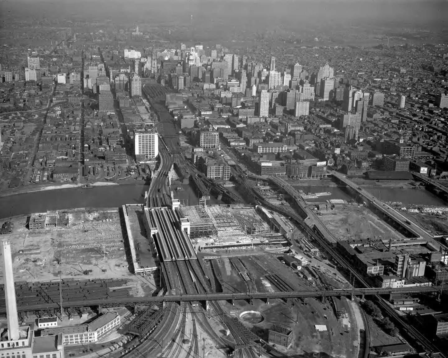 30th Street Station & the Post Office being built, circa 1930 r