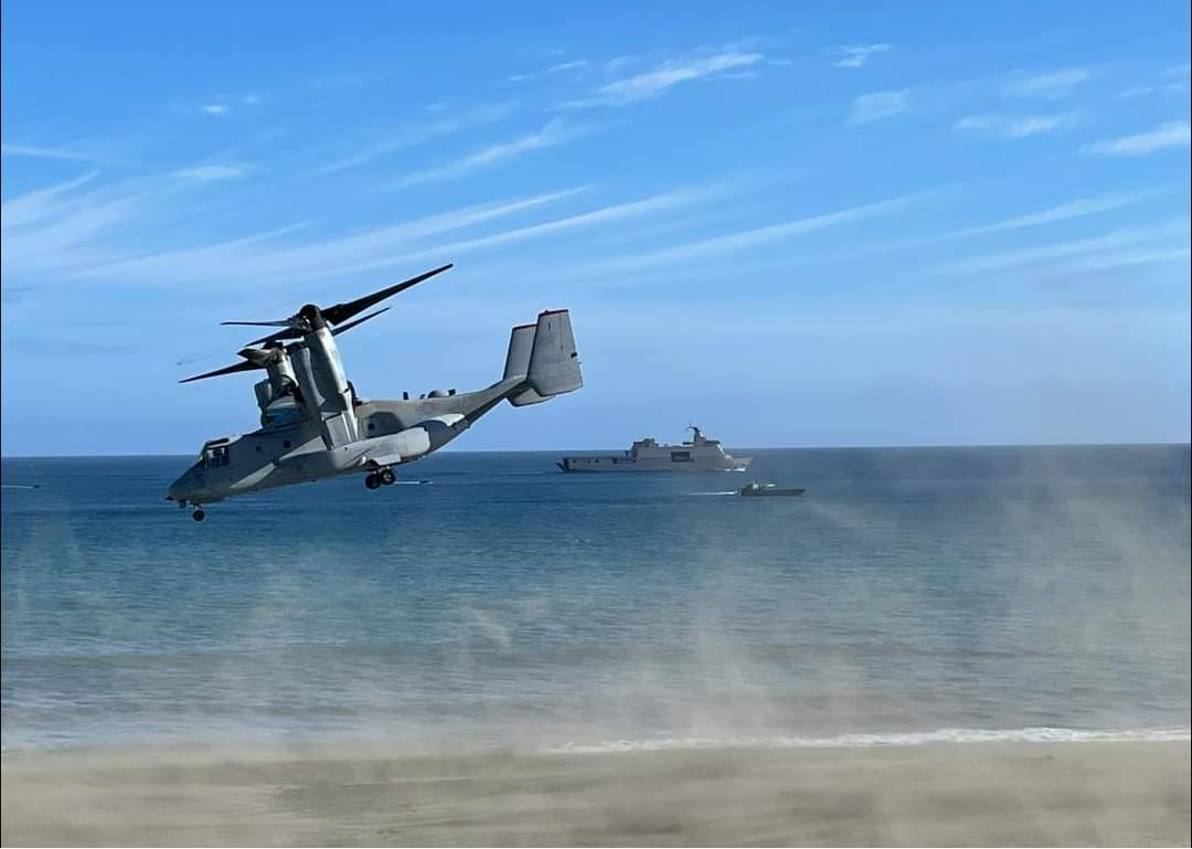 U.S. Marine Corps V22 Osprey participating in an amphibious exercise