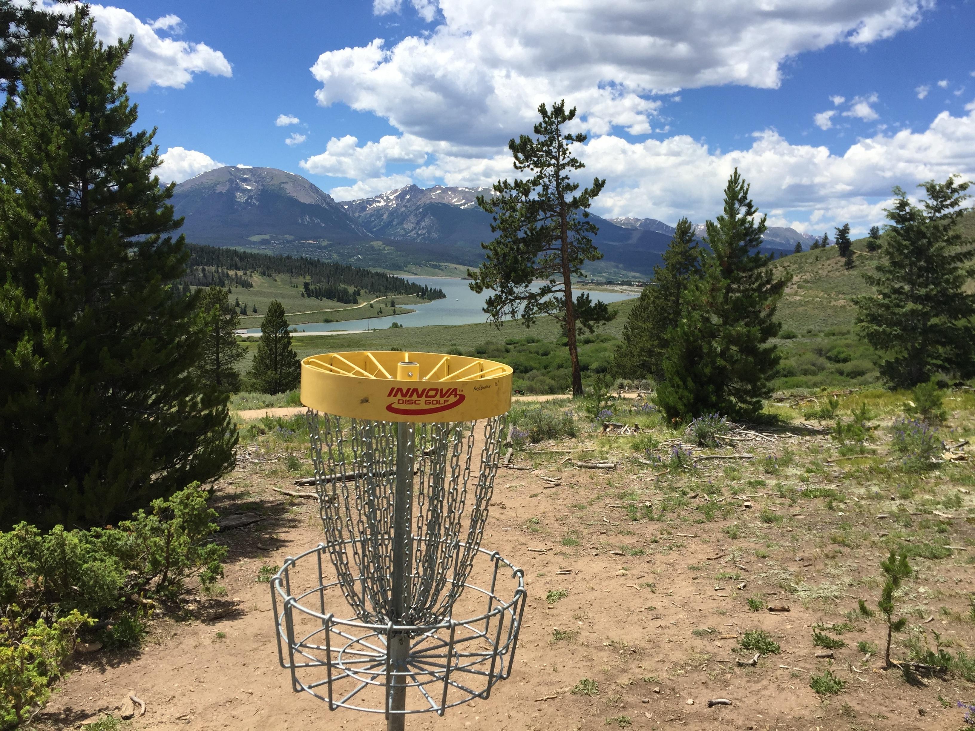 Lake Dillon in Colorado...Not a bad view from the pin. r/discgolf