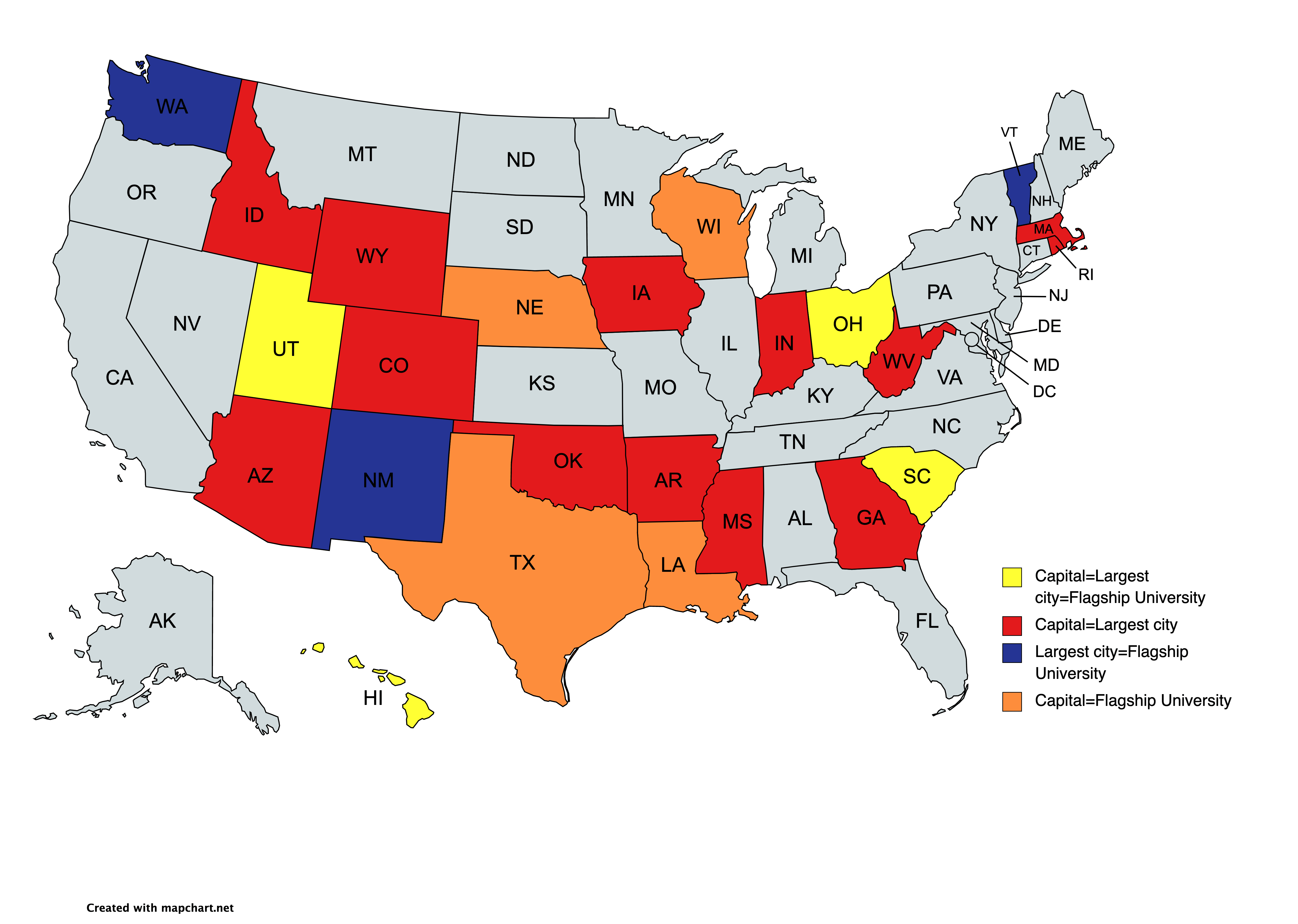 State Capitals, Largest Cities, and Flagship Universities r/Maps