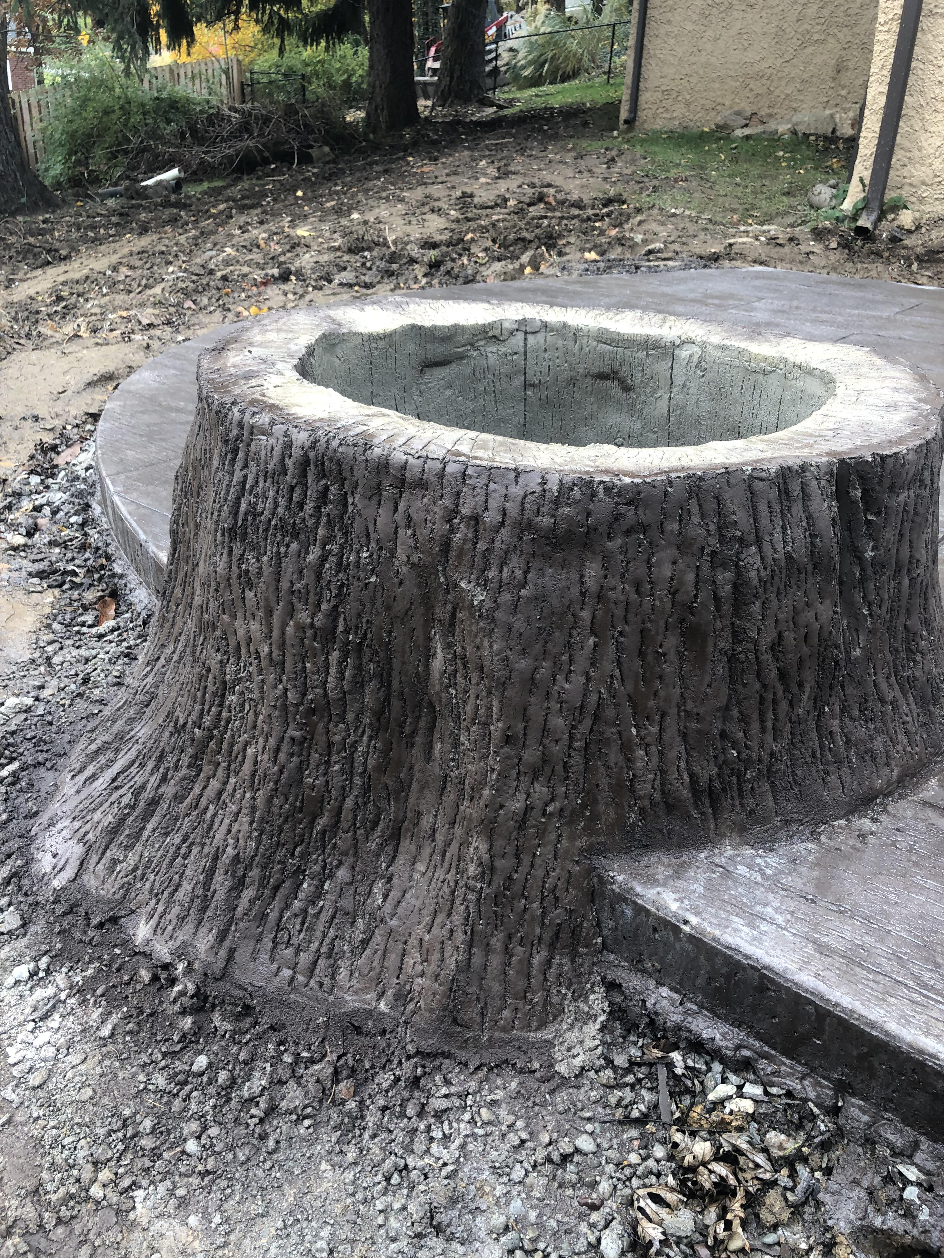 Concrete stump with wood plank stamp. r/Concrete