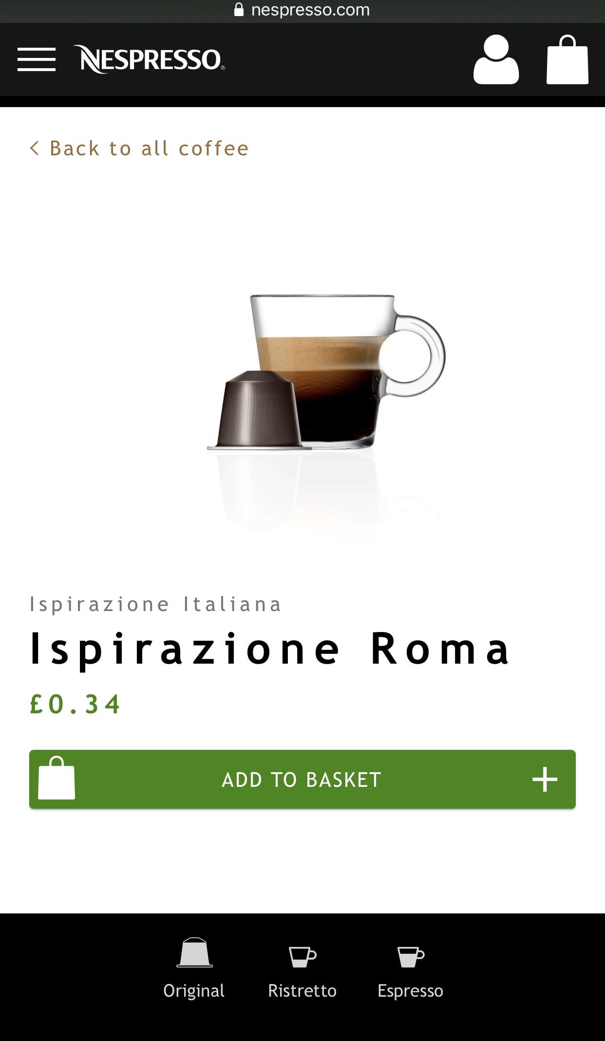 Ispirazione Roma found on Nespresso UK. Found in section named