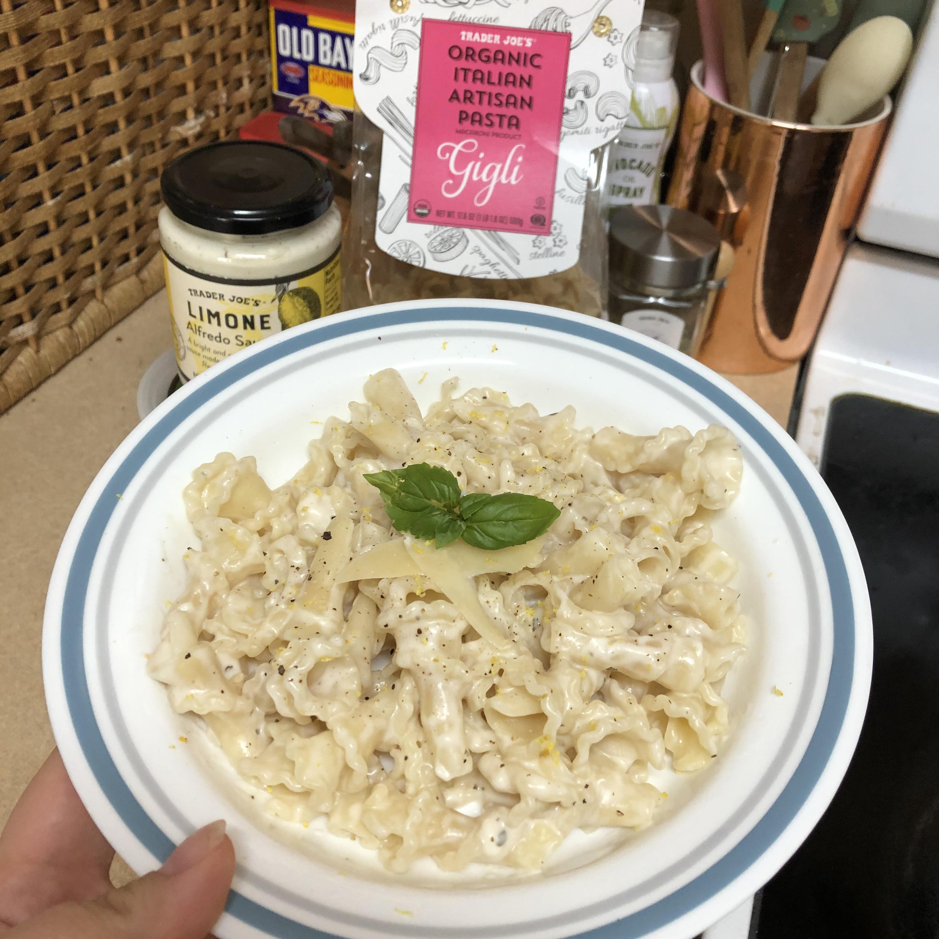 The Limone Alfredo Sauce with the Gigli Pasta ended up being a