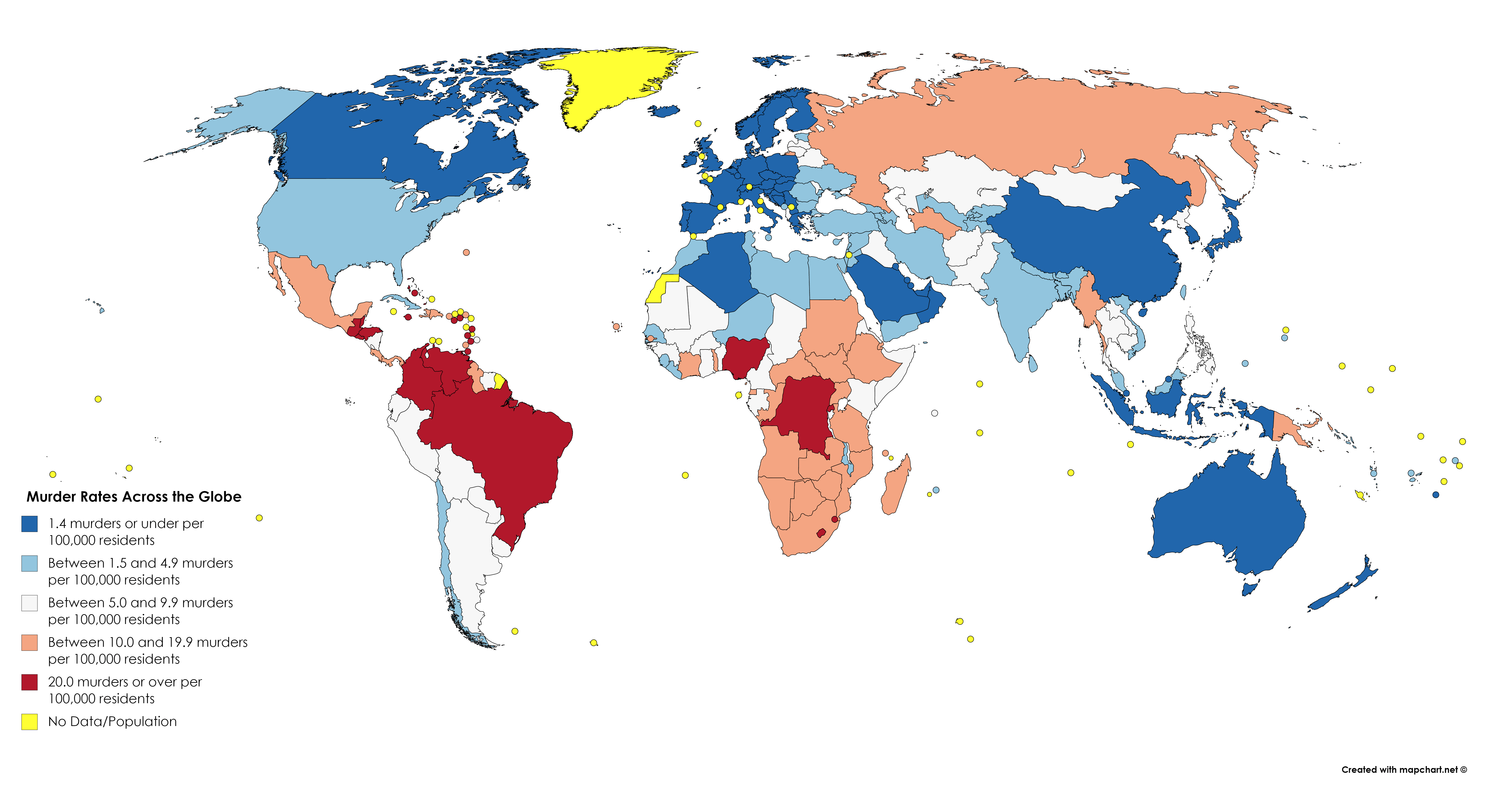 (OC) Murder Rates Across the Globe (6300 X 3325) r/MapPorn