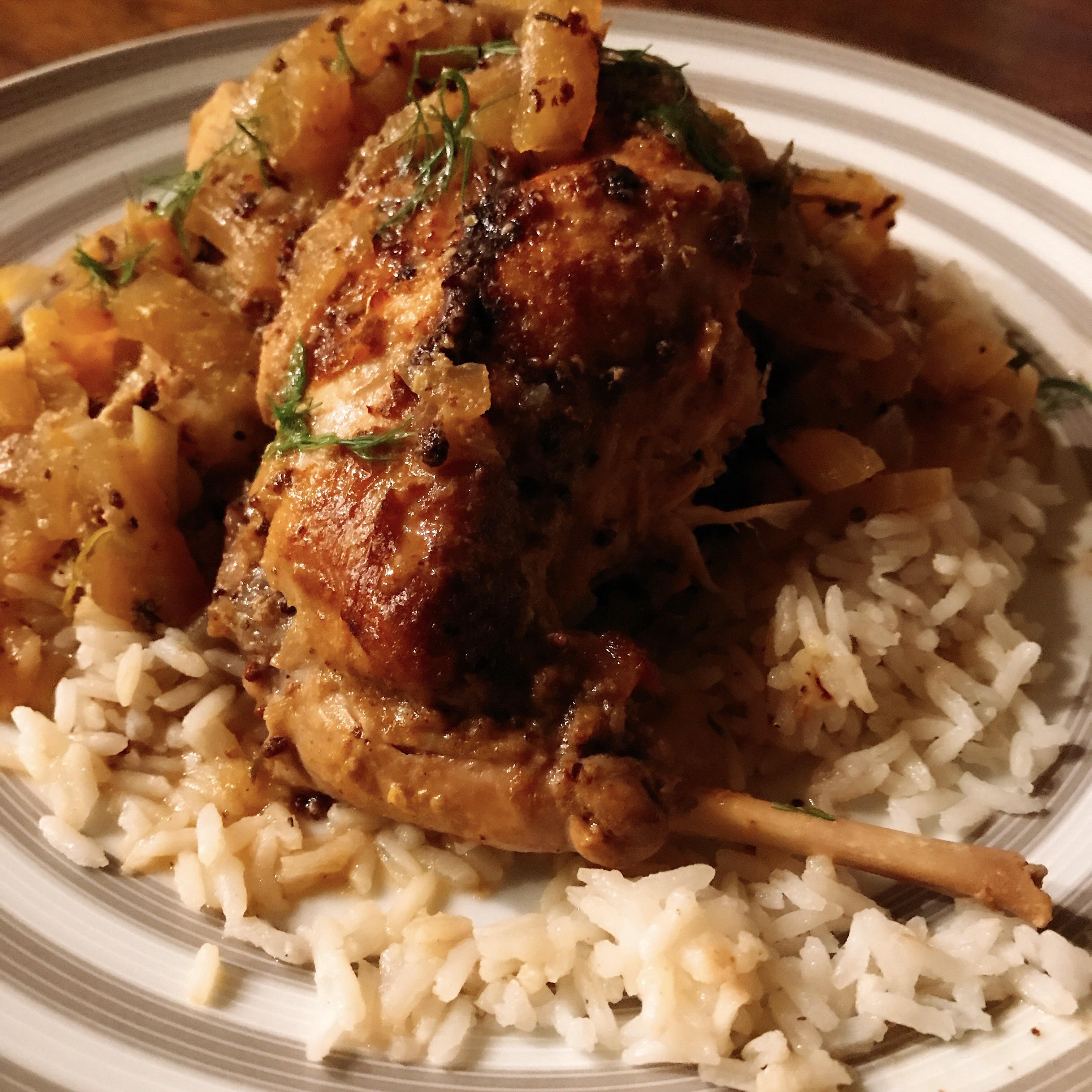 Braised Rabbit with Mustard and Fennel with Rice Pilaf. r/FoodPorn
