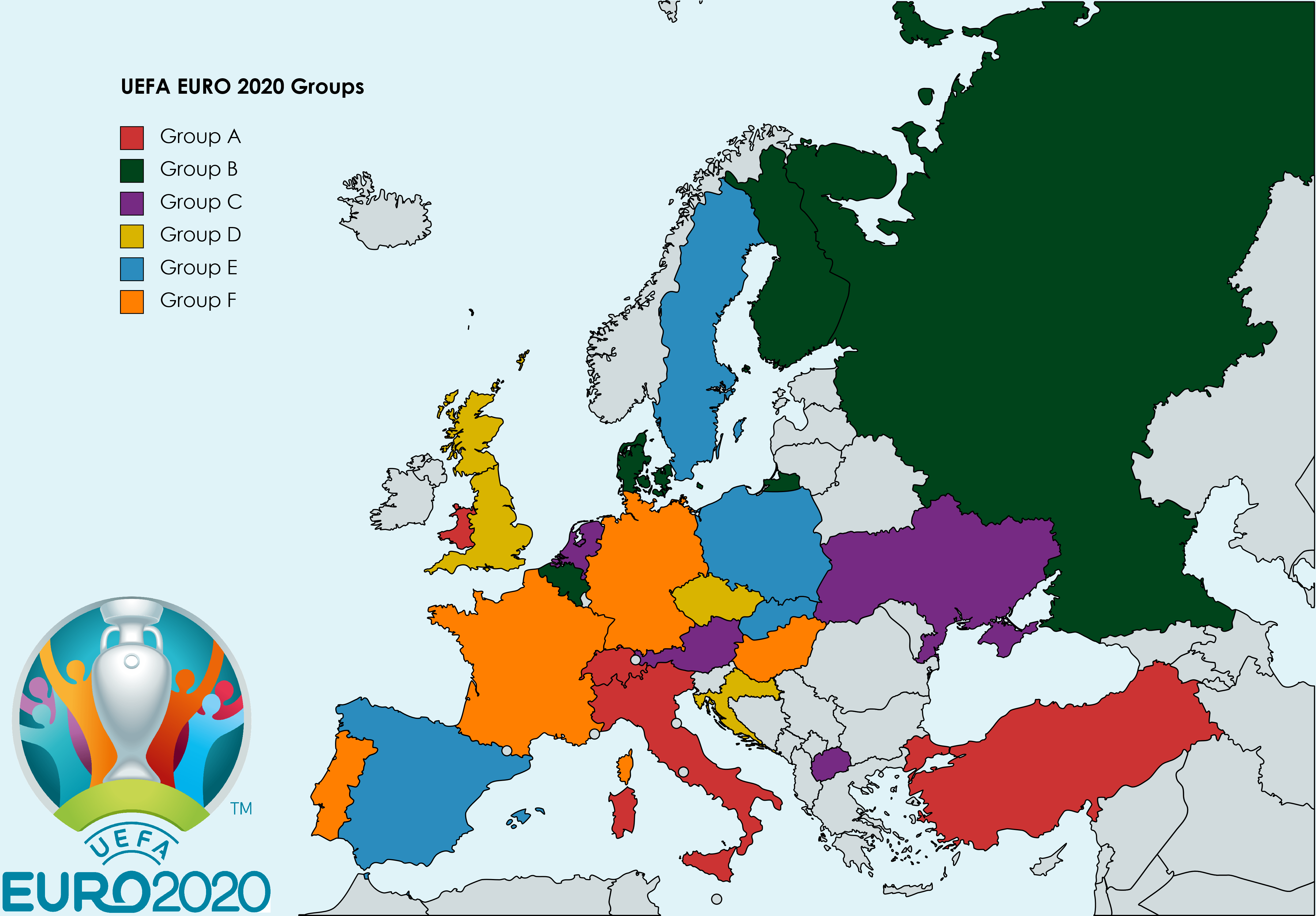 UEFA EURO 2020 Groups, the matches will start on June 11th. r/MapPorn