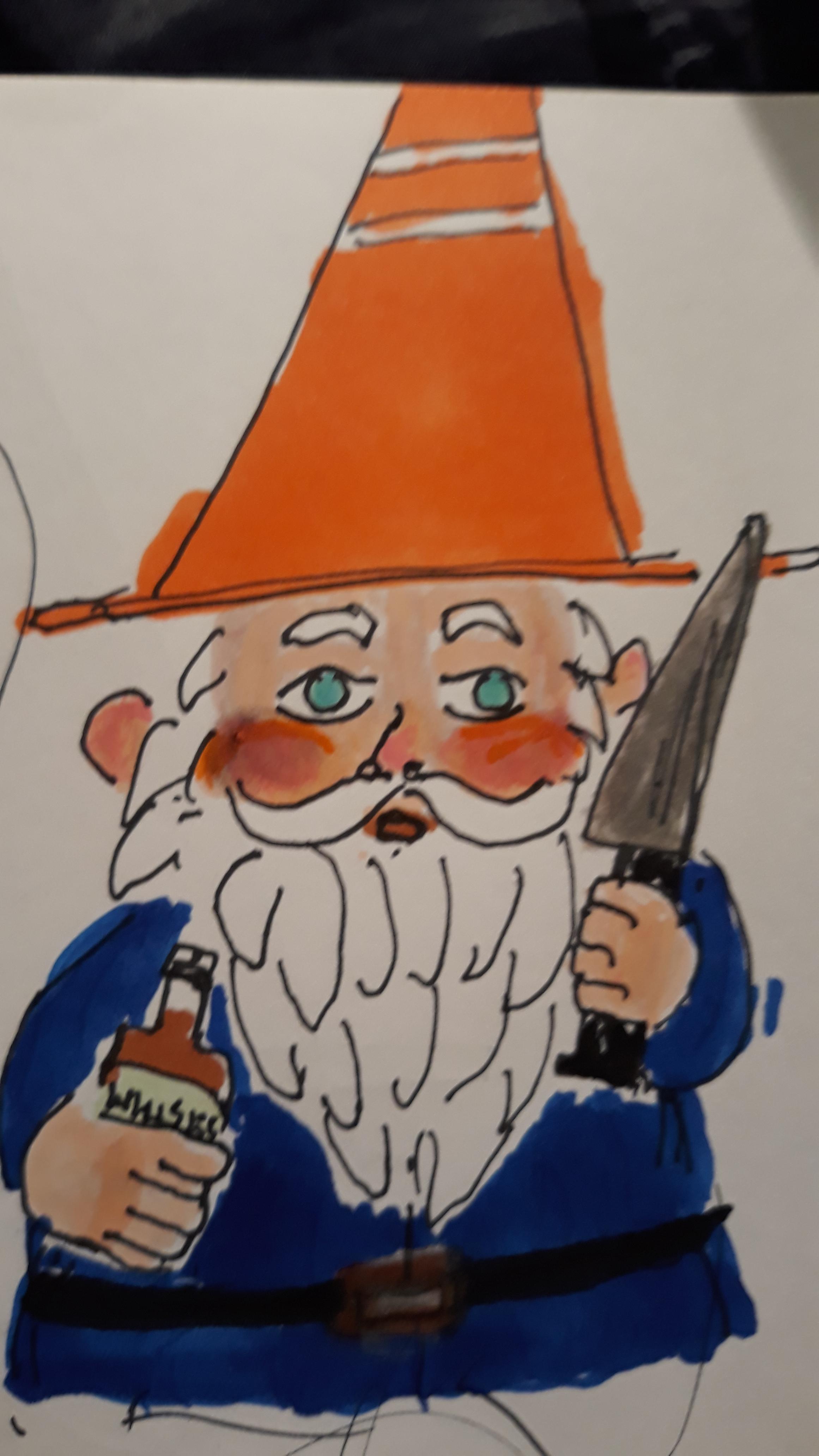 Traffic cone knife wielding gnome doodle for u/DealnWithaSamsquanch r