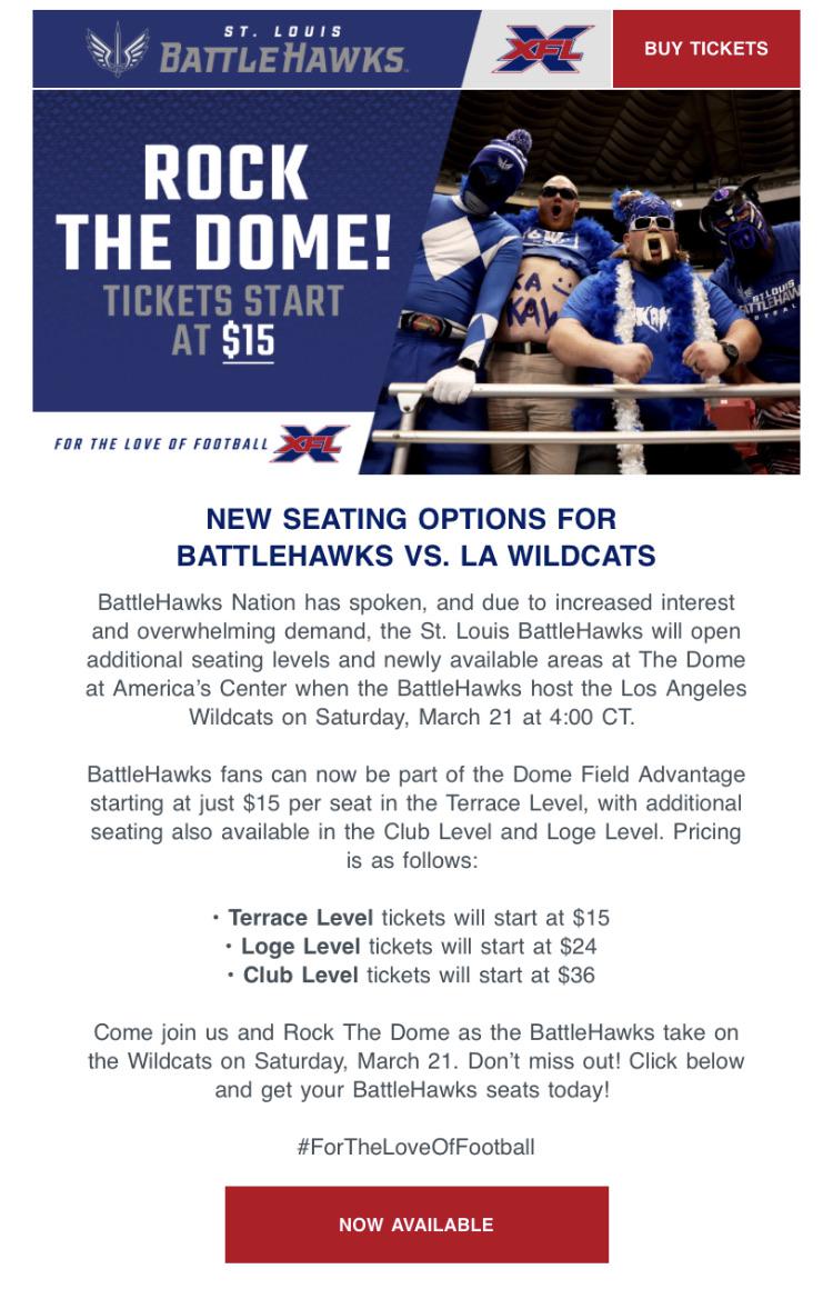 St Louis Ticket new ticket prices r/xfl