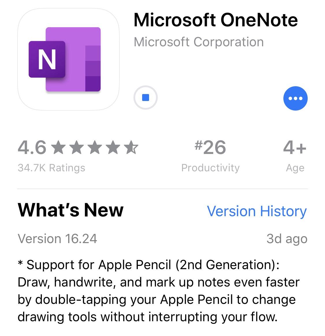 Apple Pencil 2 Support added to OneNote r/iPadPro