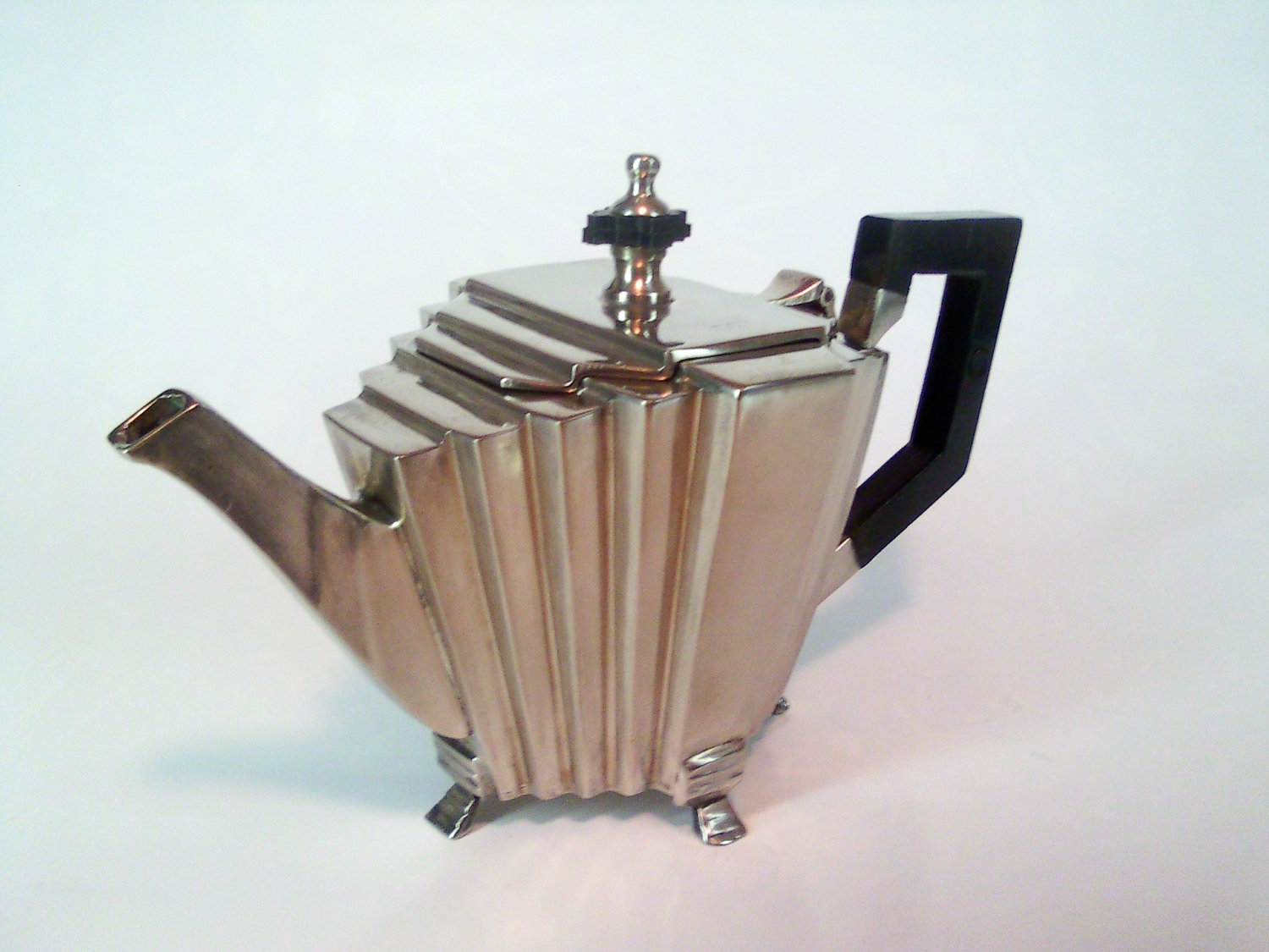Antique art deco silver teapot with wood handle (I don't have a date