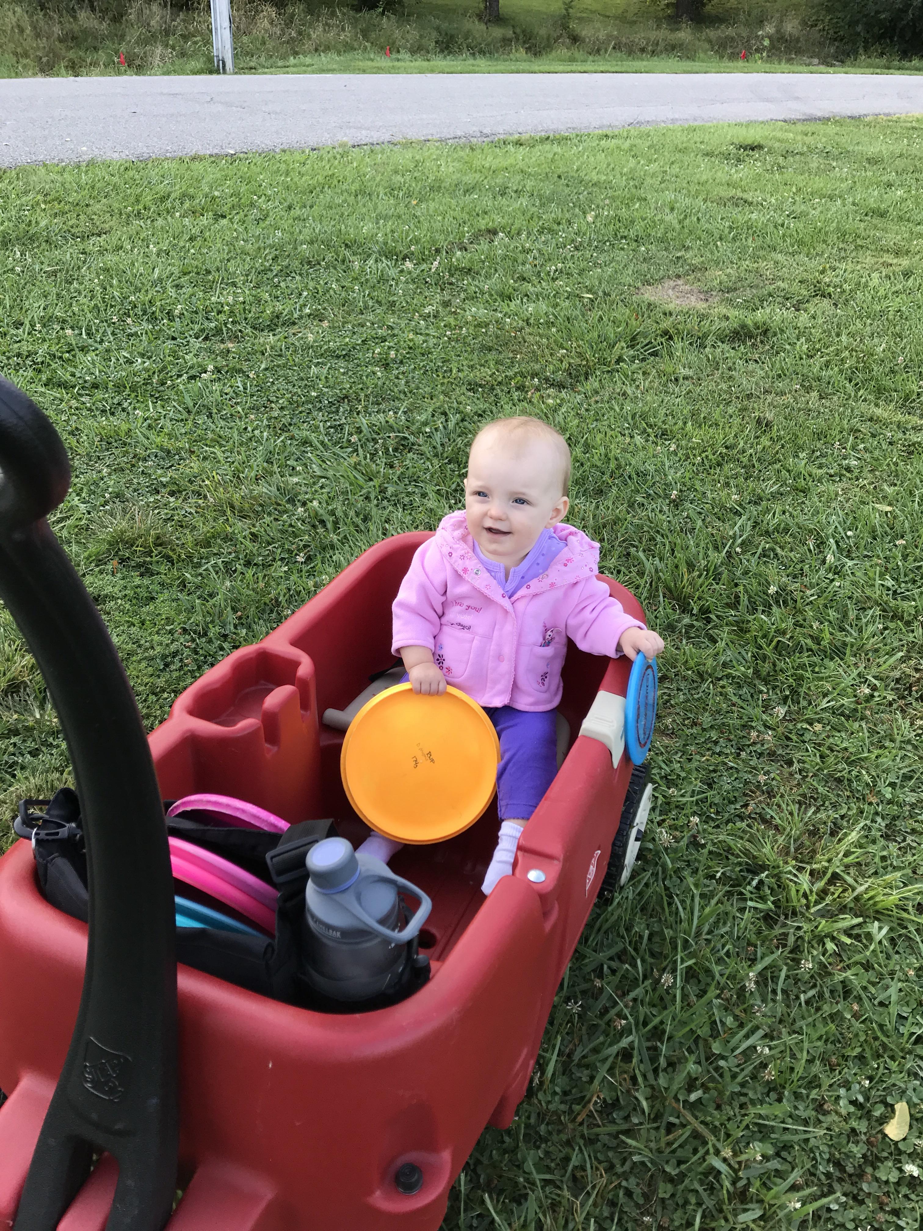 My new disc golf cart comes with its own caddy. r/discgolf