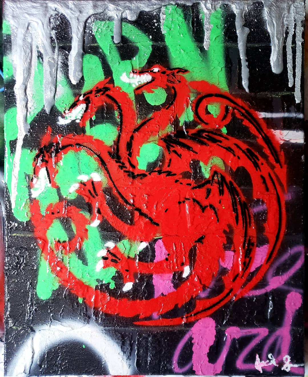 [NO SPOILERS] "Fire and Blood" painting I just finished. Spray paint