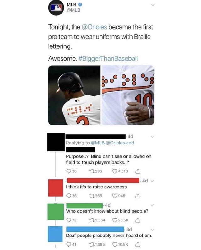 Braille baseball uniforms