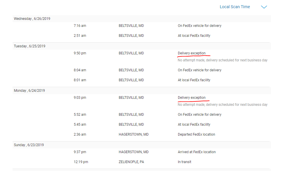 I've had this 'Delivery Exception' notification for the last 2 days. Any idea what's going on
