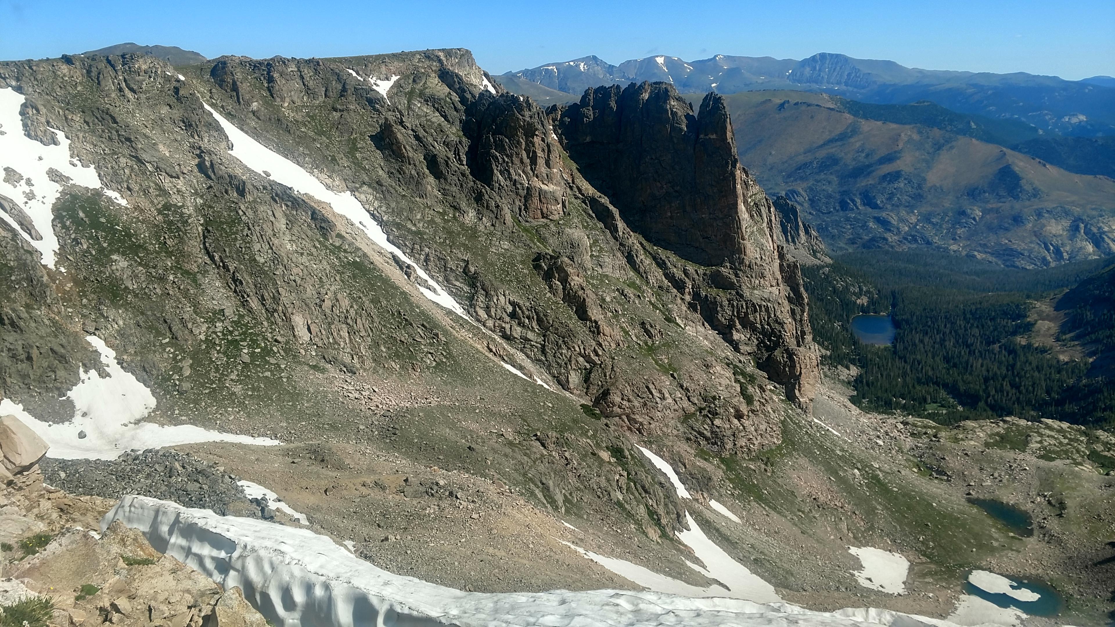 Looking down into Lake Helene and the tarns above it from Flattop