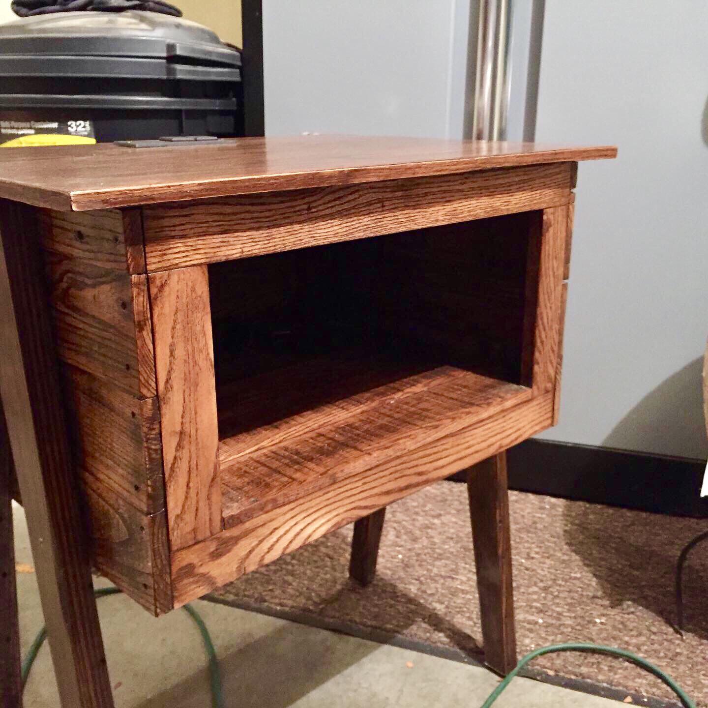 Beginner’s attempt at a pallet wood night stand, for my son’s college