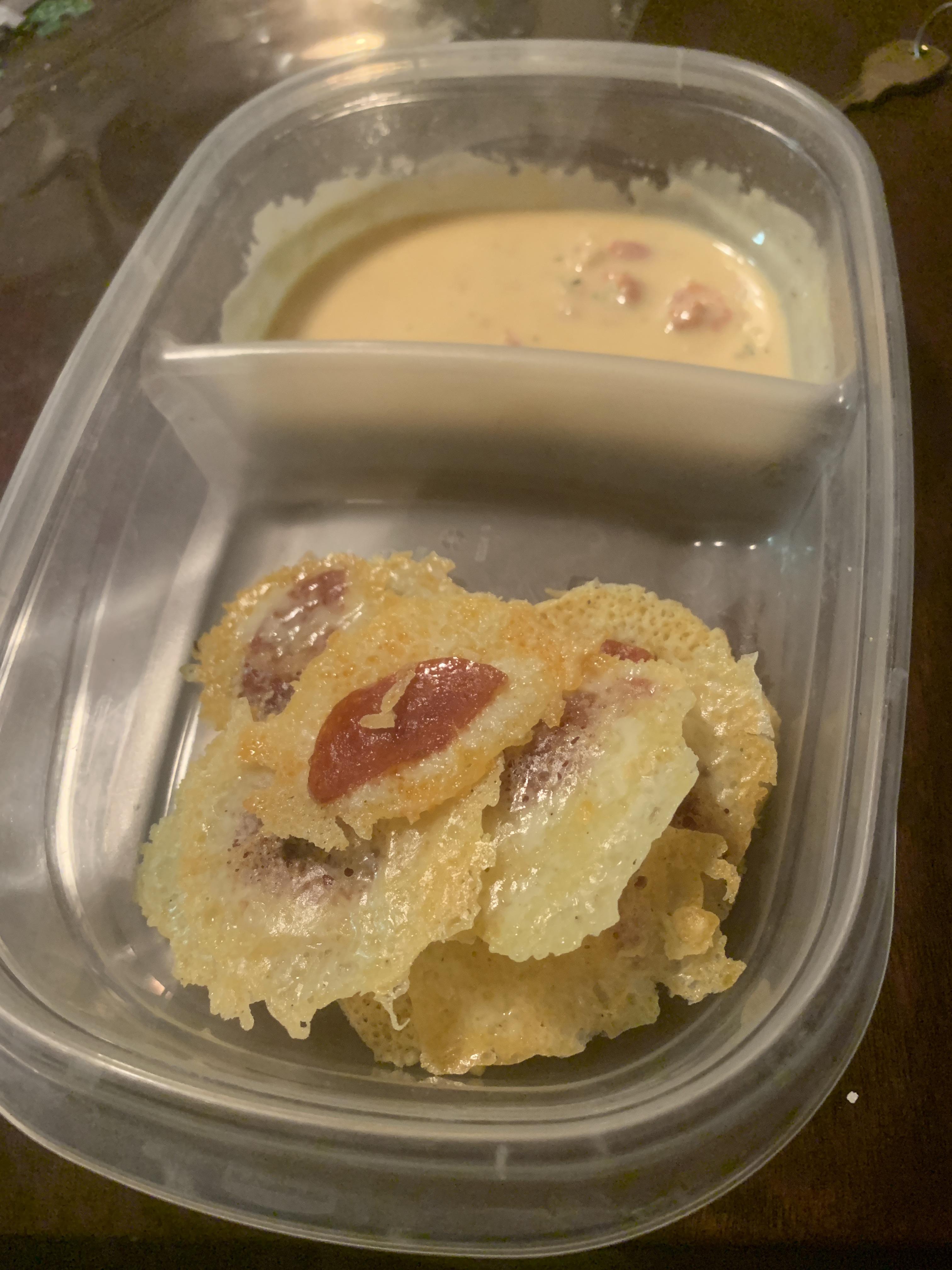 Pepperoni and Cheese chips with queso while I’m looking into the