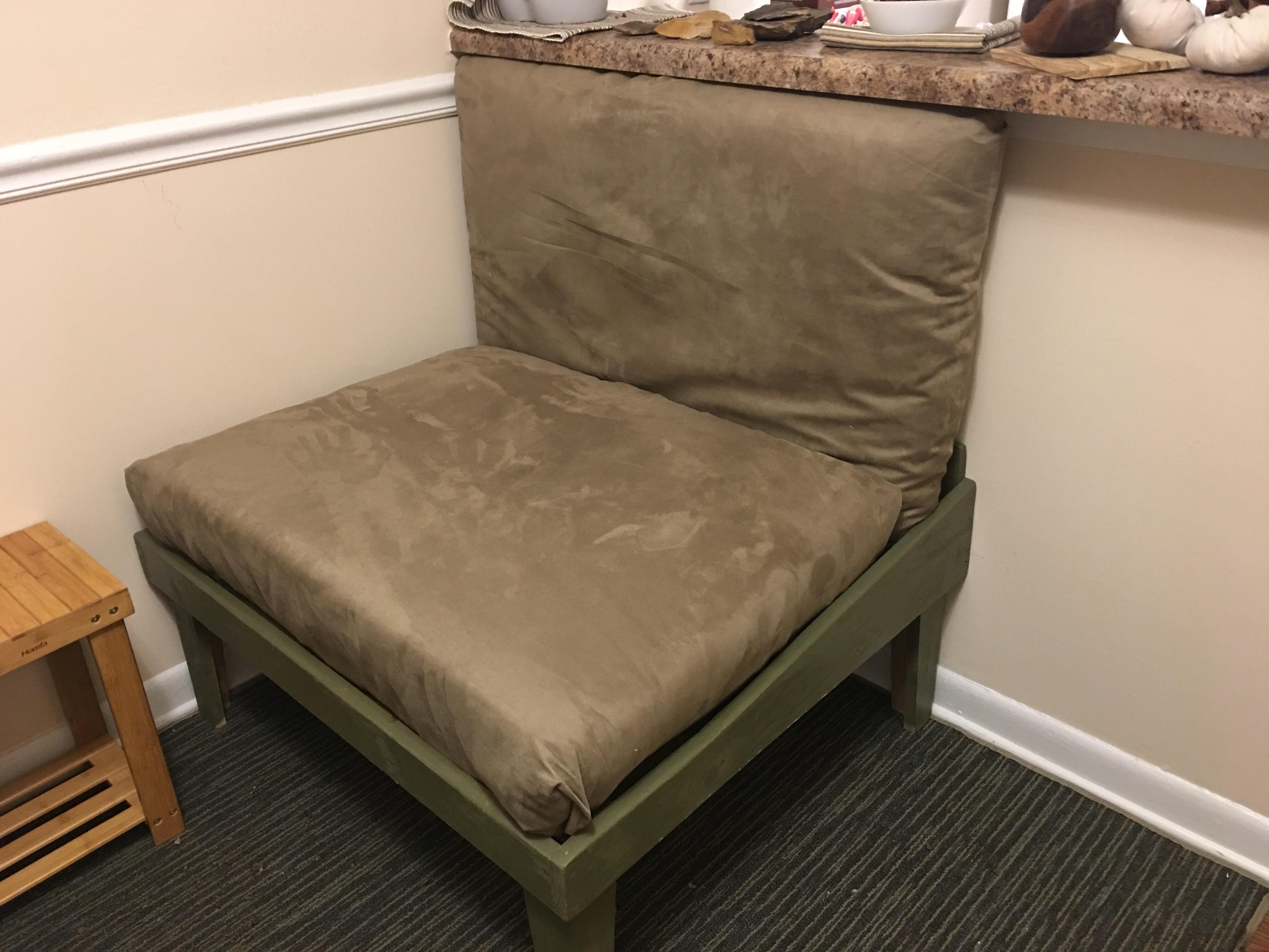 I made this chair+cushions for a high school woodworking project and