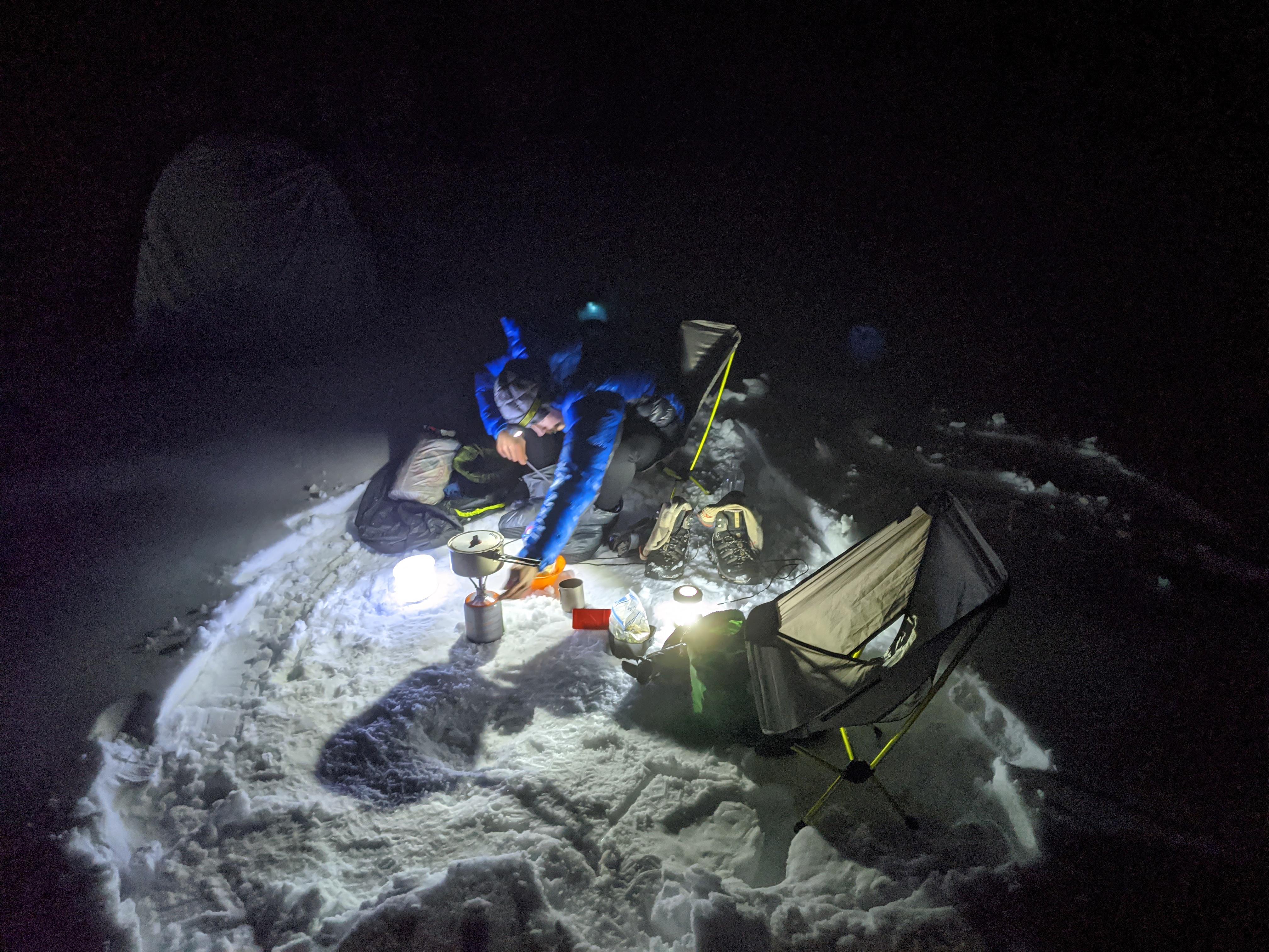 Enjoying camp while backpacking across Zion National Park in early