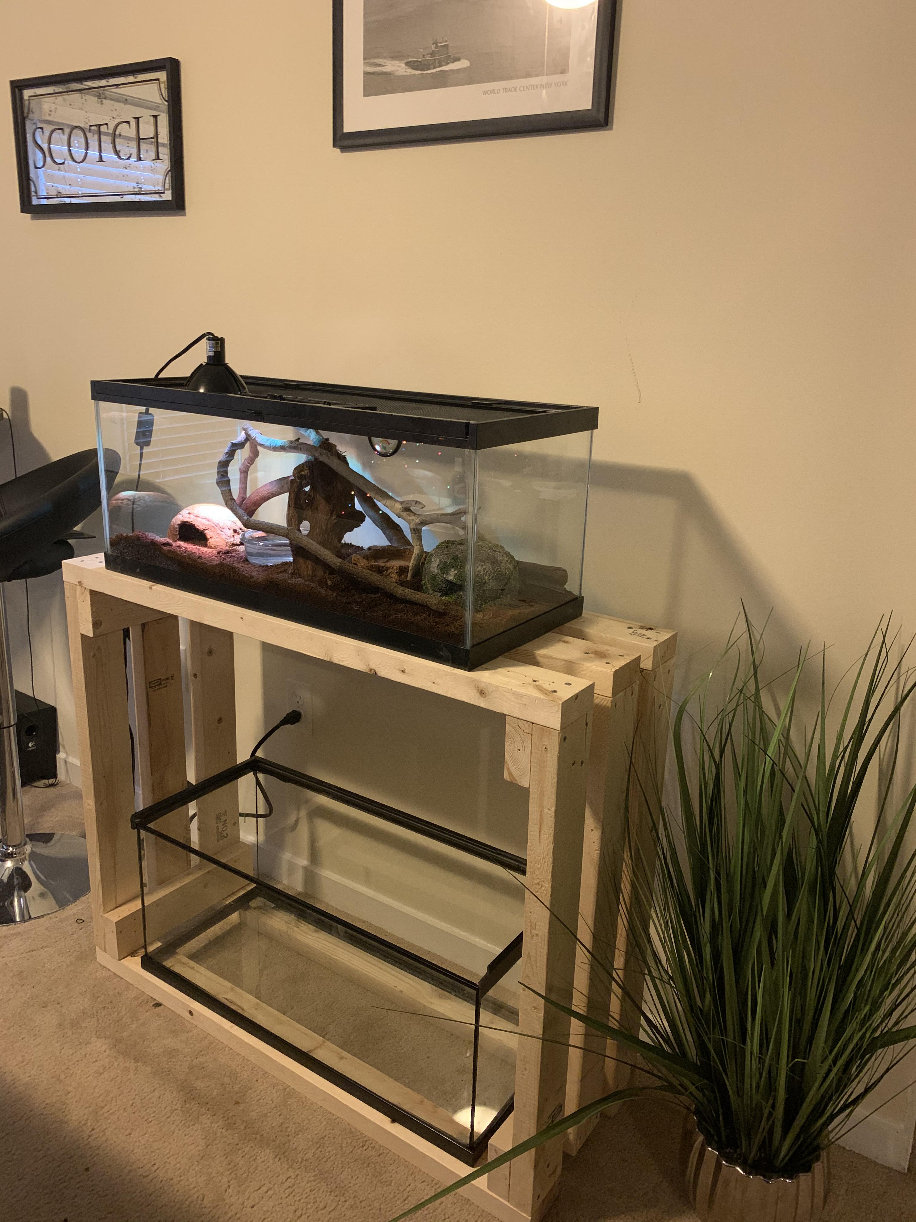 Built a double decker stand for my snake tank and aquarium. It wasn’t