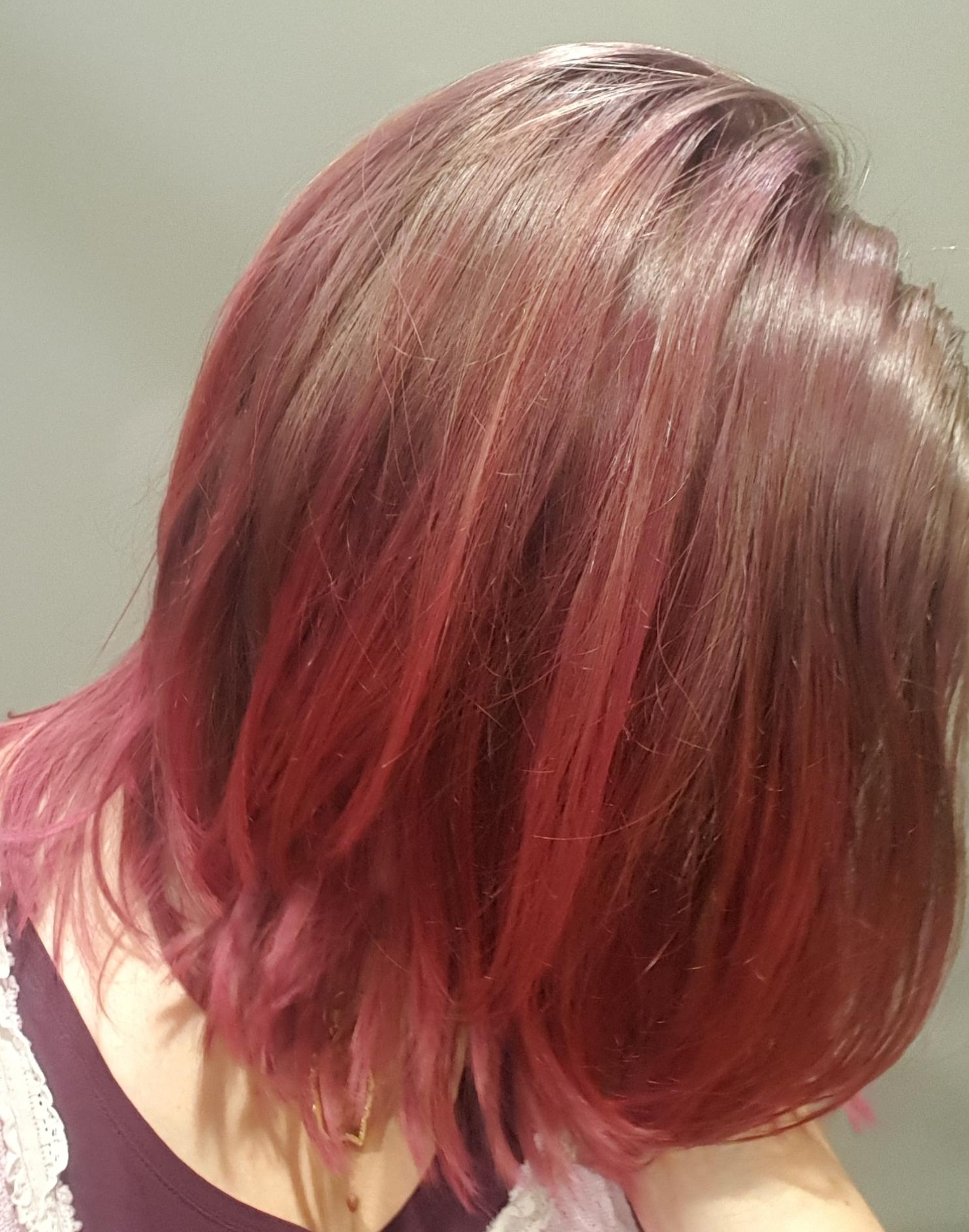Purple to pink ombre on unbleached hair... when the purple doesn't take but I love it anyway