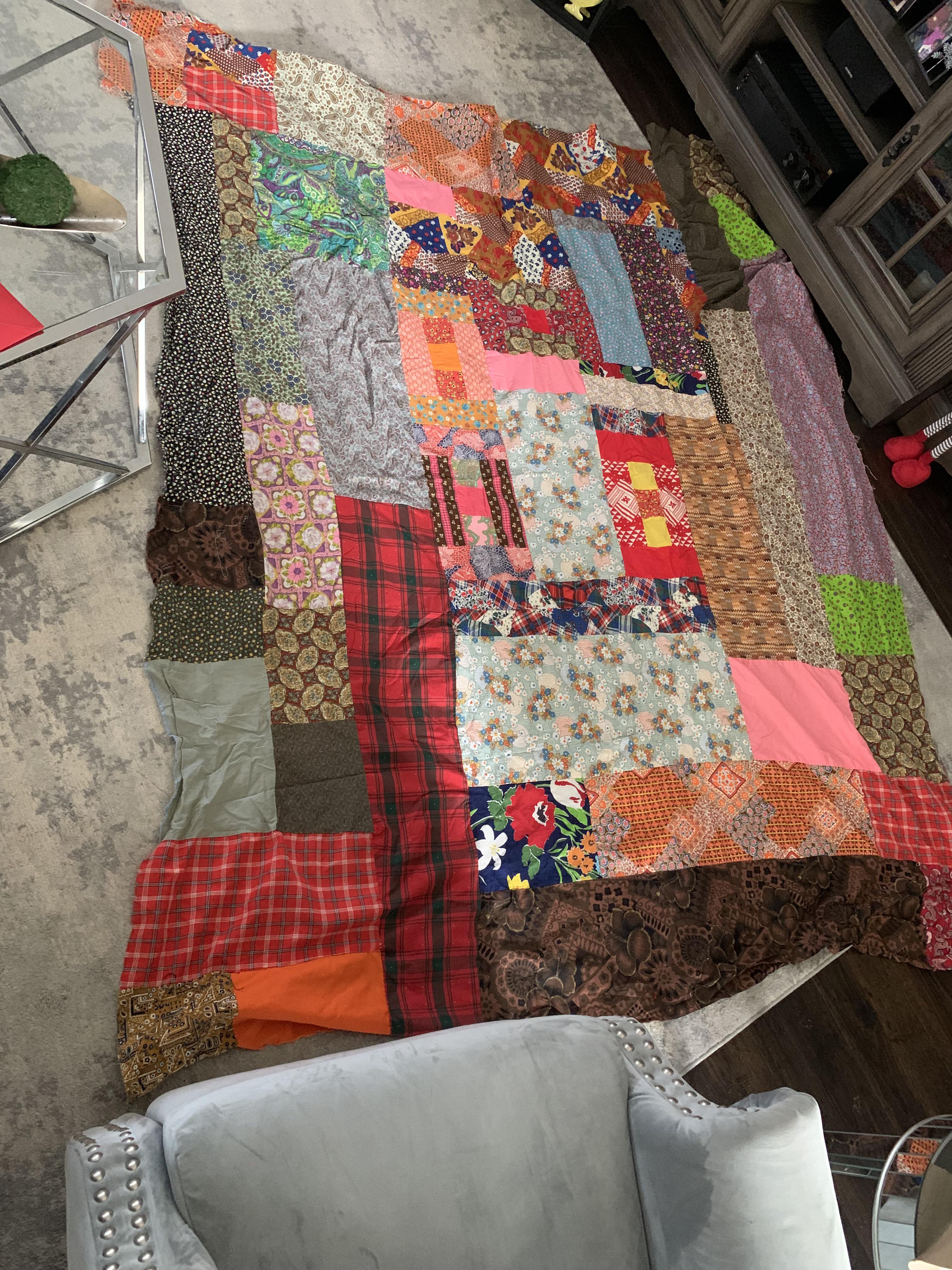 Huge hand sewn quilt top given to my grandmother from her grandmother