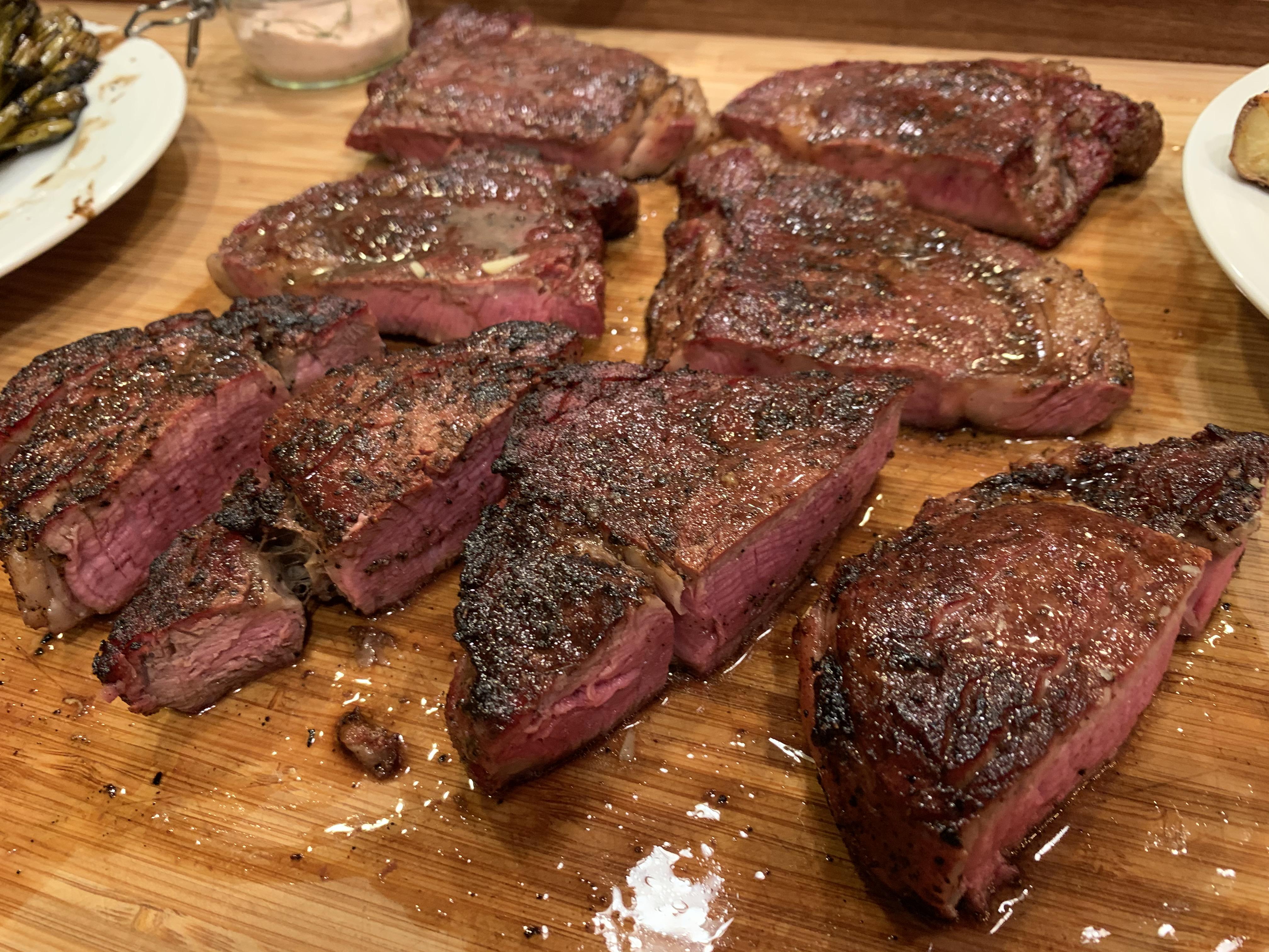 [homemade] ribeye and filet with a smoker and cast iron skillet r/food