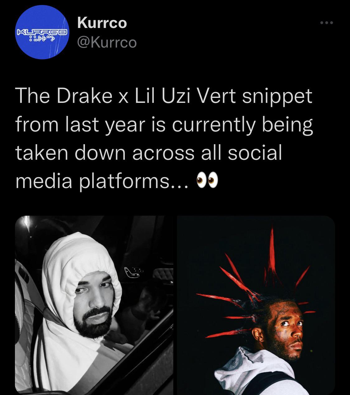 BREAKING Drake x Lil Uzi Vert snippet now being taken down on all
