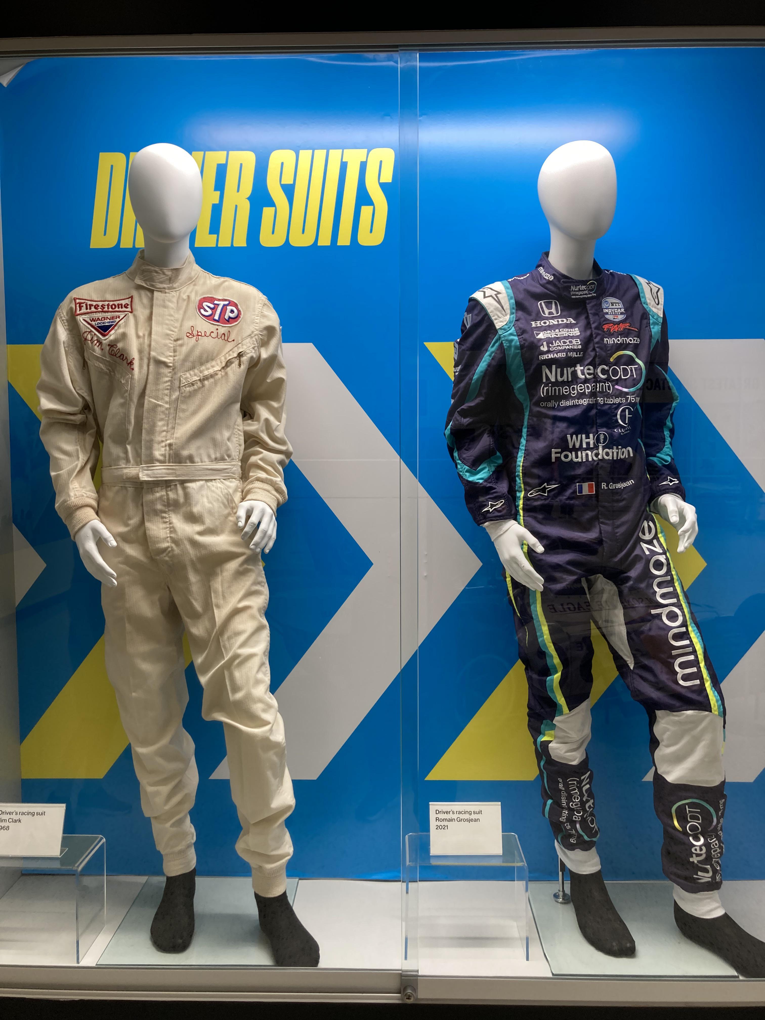 From the Indianapolis Motor Speedway Museum Race suits of Jim Clark and Romain Grosjean r