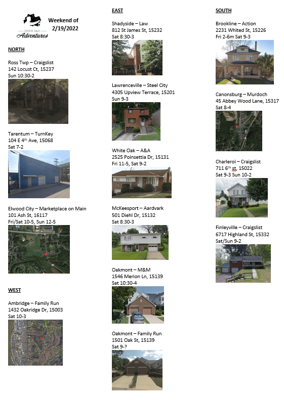 Estate Sales this weekend (2/19) in the Greater Pittsburgh Area, 14