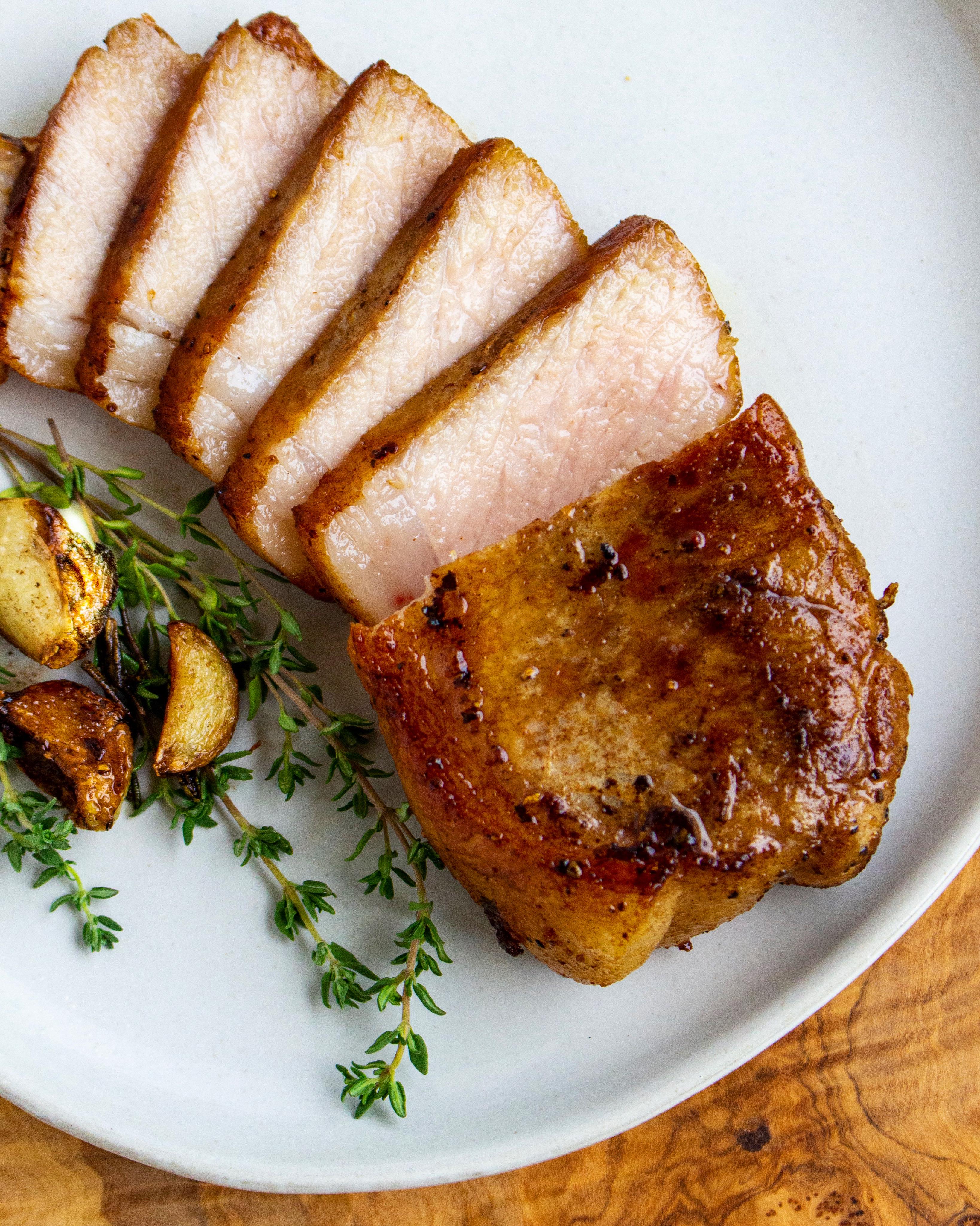 Porter Road pork chop, brined then SV 140°/4 r/sousvide