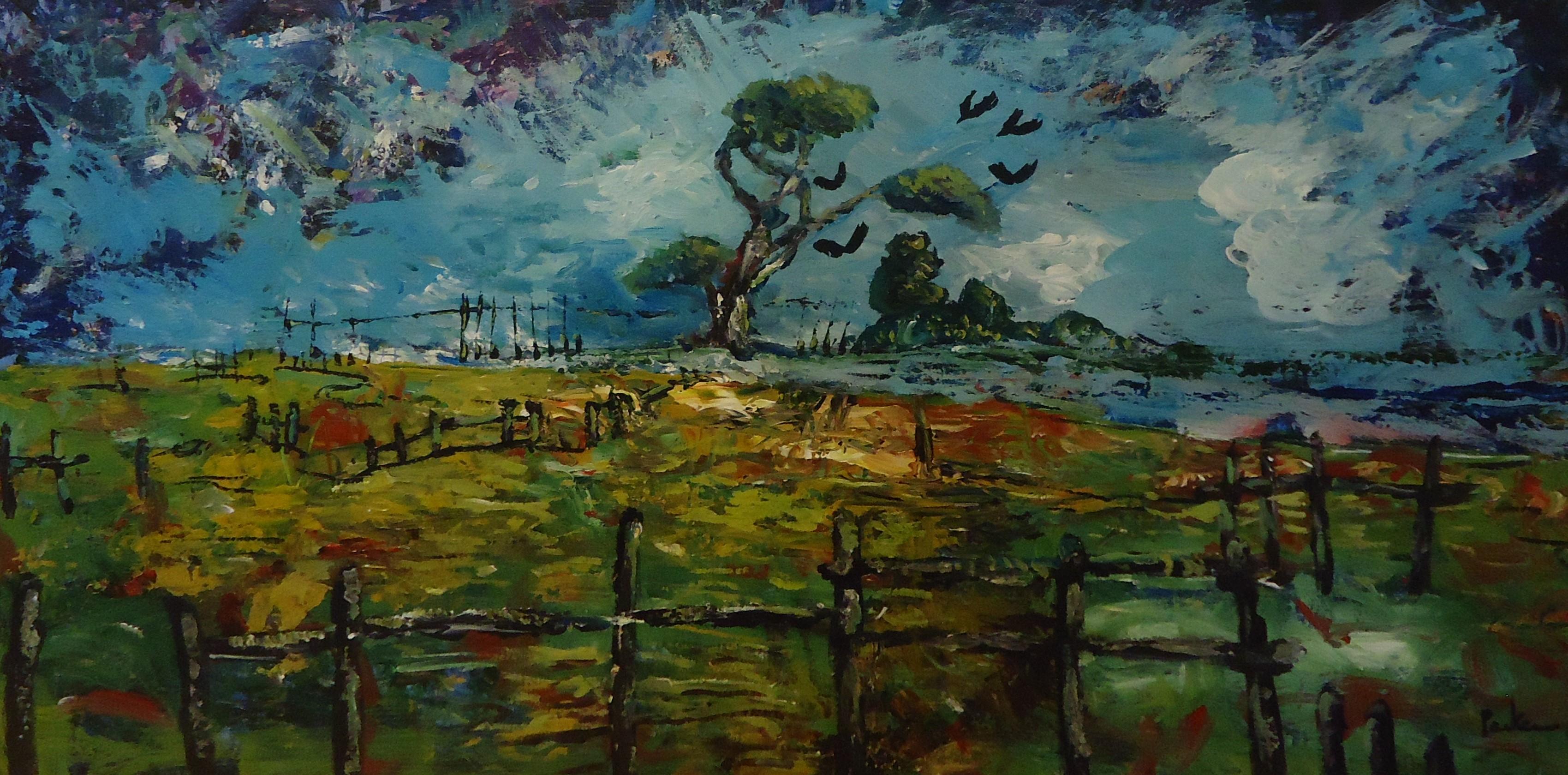 Crow Land, original acrylic on stretched canvas, 24" x 48", 2016, visit