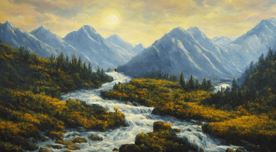 The most beautiful landscape filled with mountains and rivers, oil