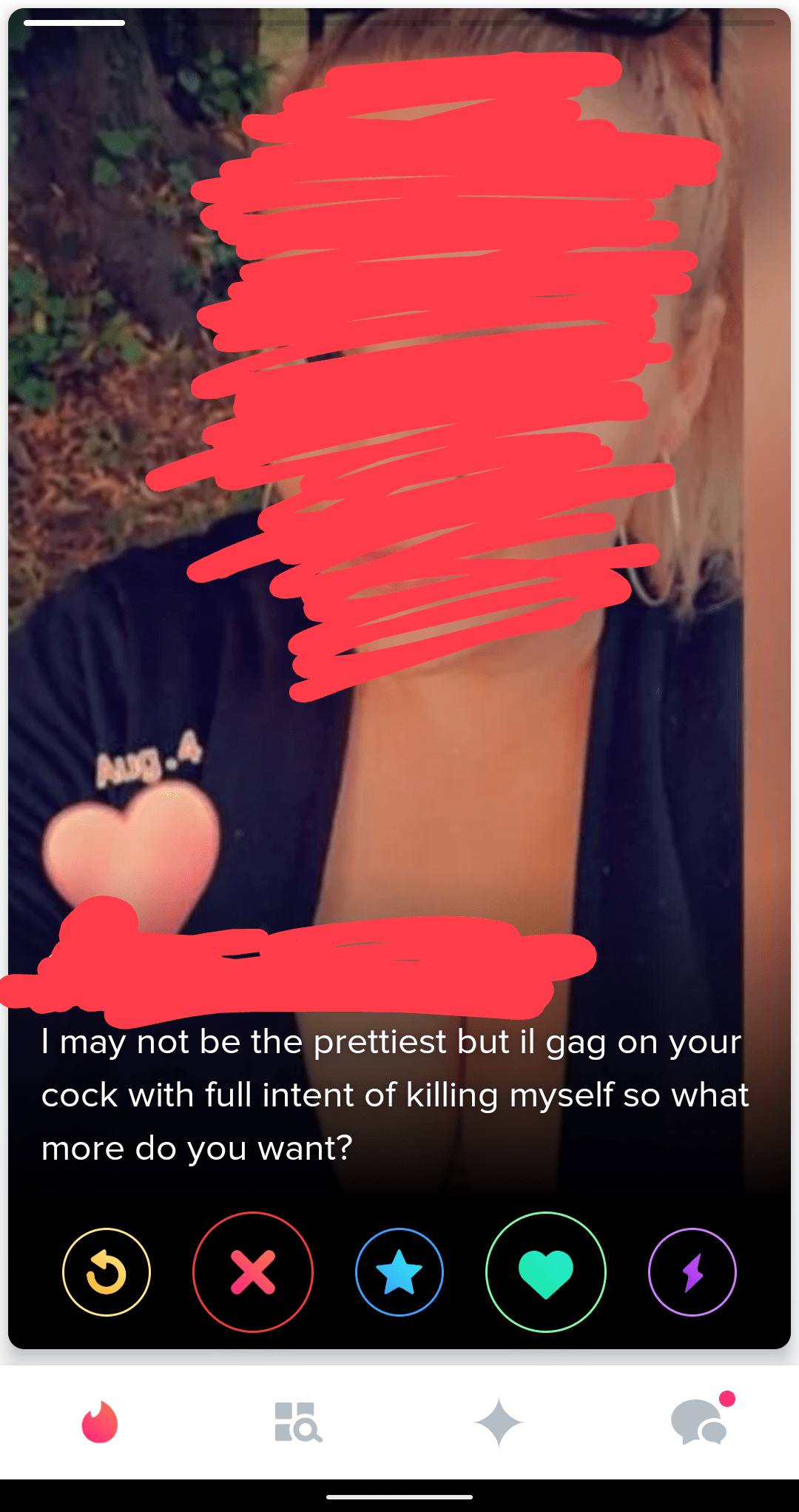 When you're swiping and that bio makes you spit out your drink in a