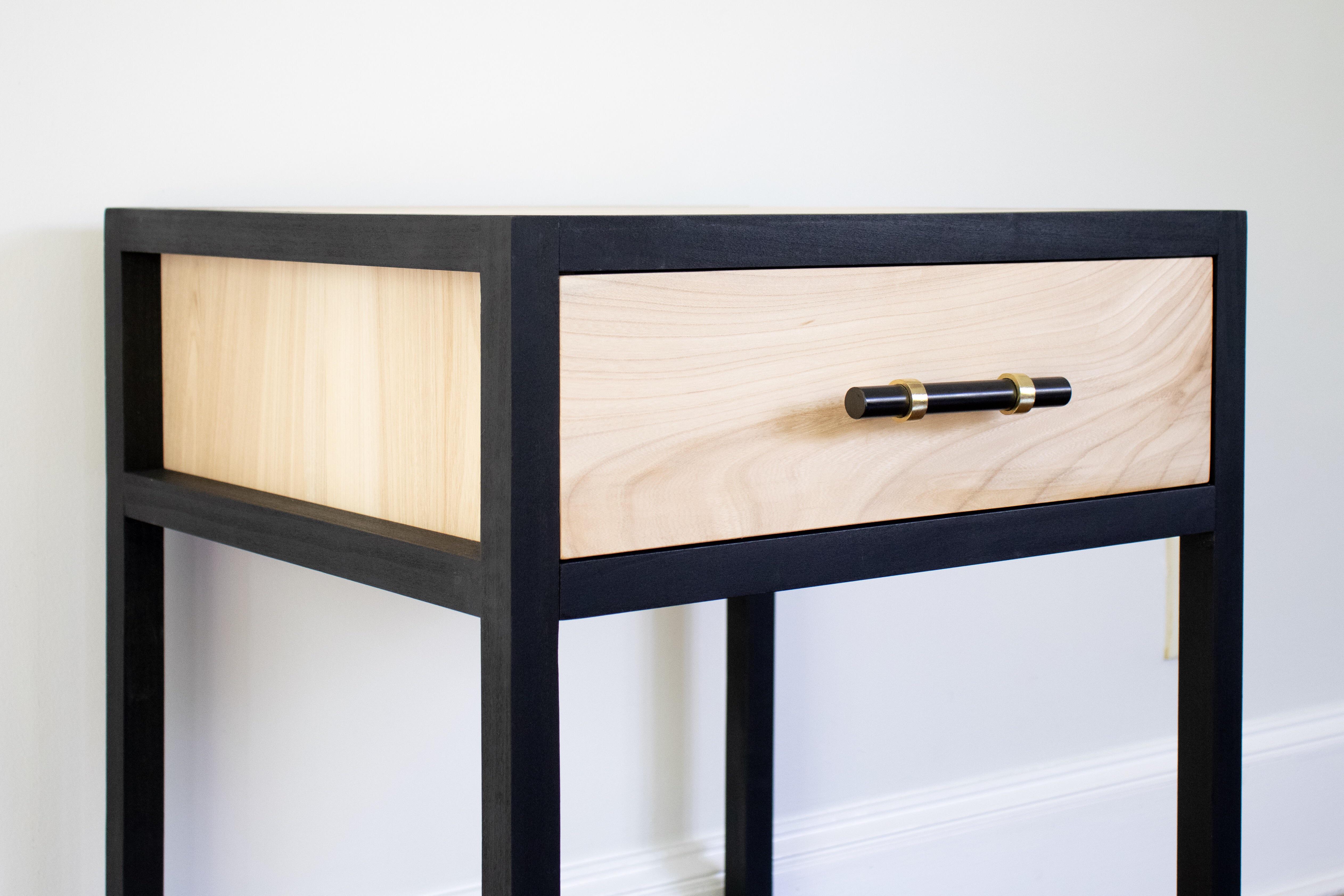 I made a modern nightstand using elm and dyed black poplar to mimic