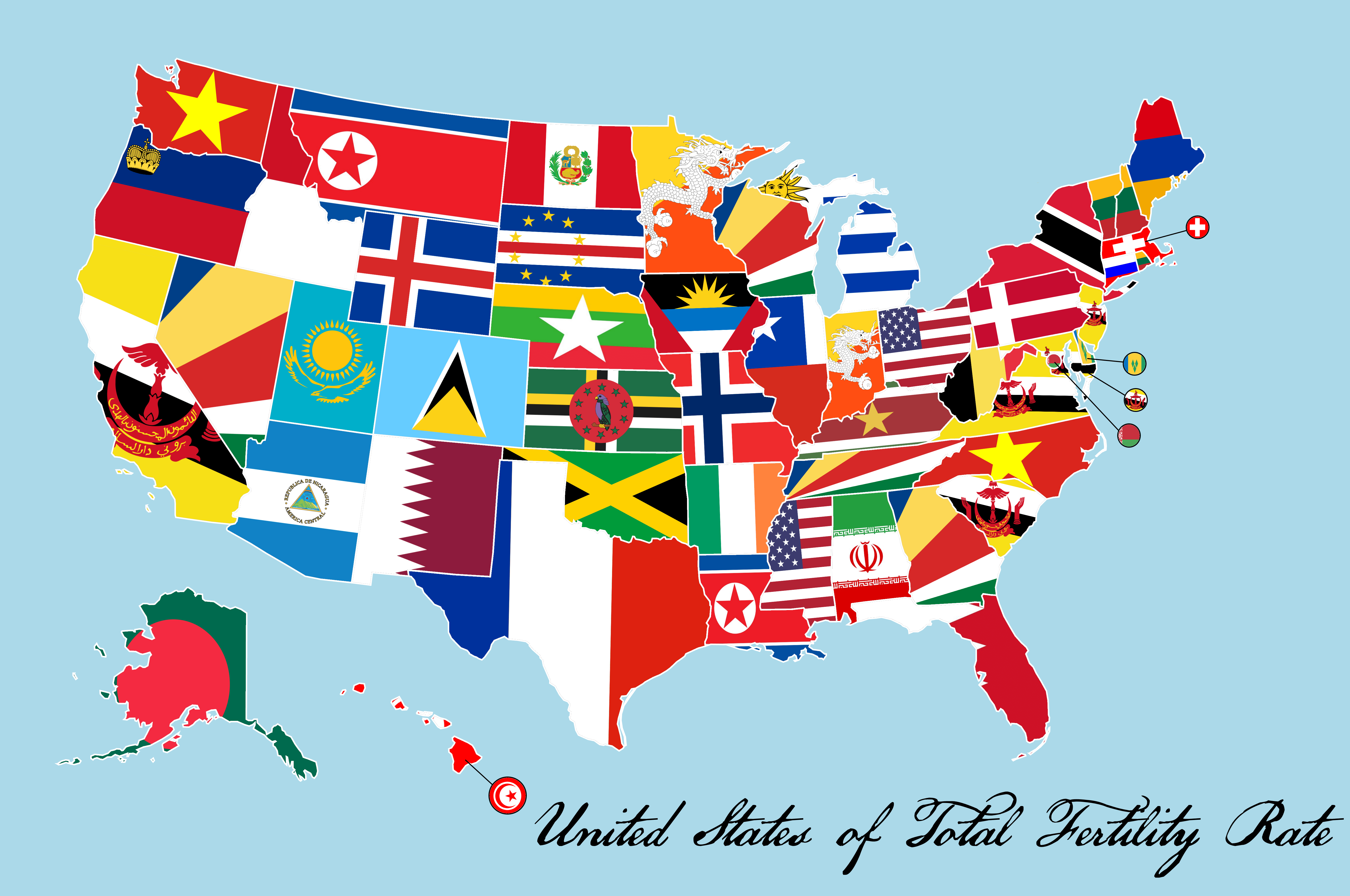 Closest Country by Fertility Rate for Each State[5400x3585] MapPorn