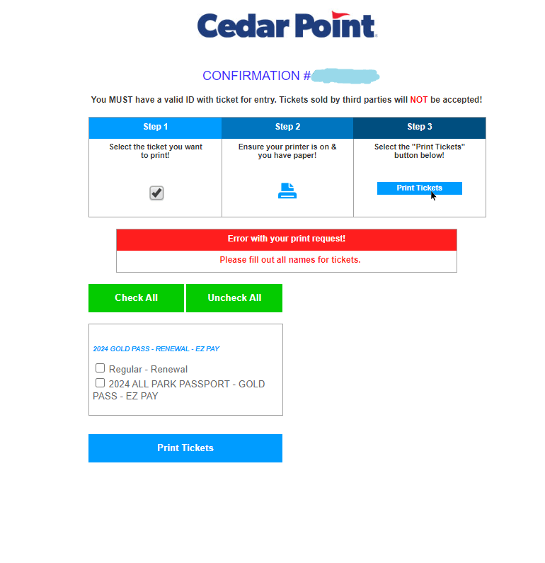 What does this error mean? Also I bought an all parks gold passport for