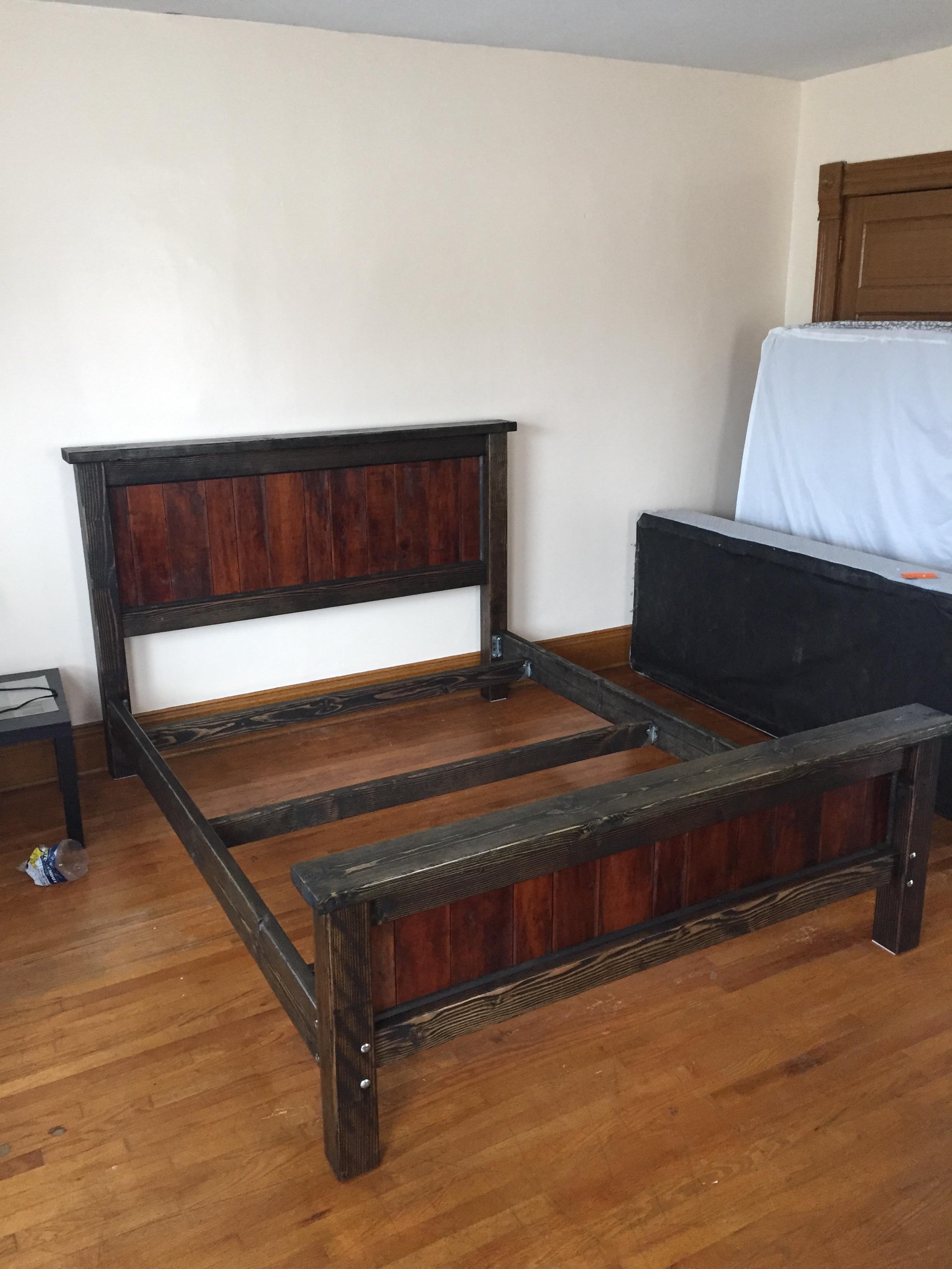 Made a queen size bed frame with the goal of keeping the material cost