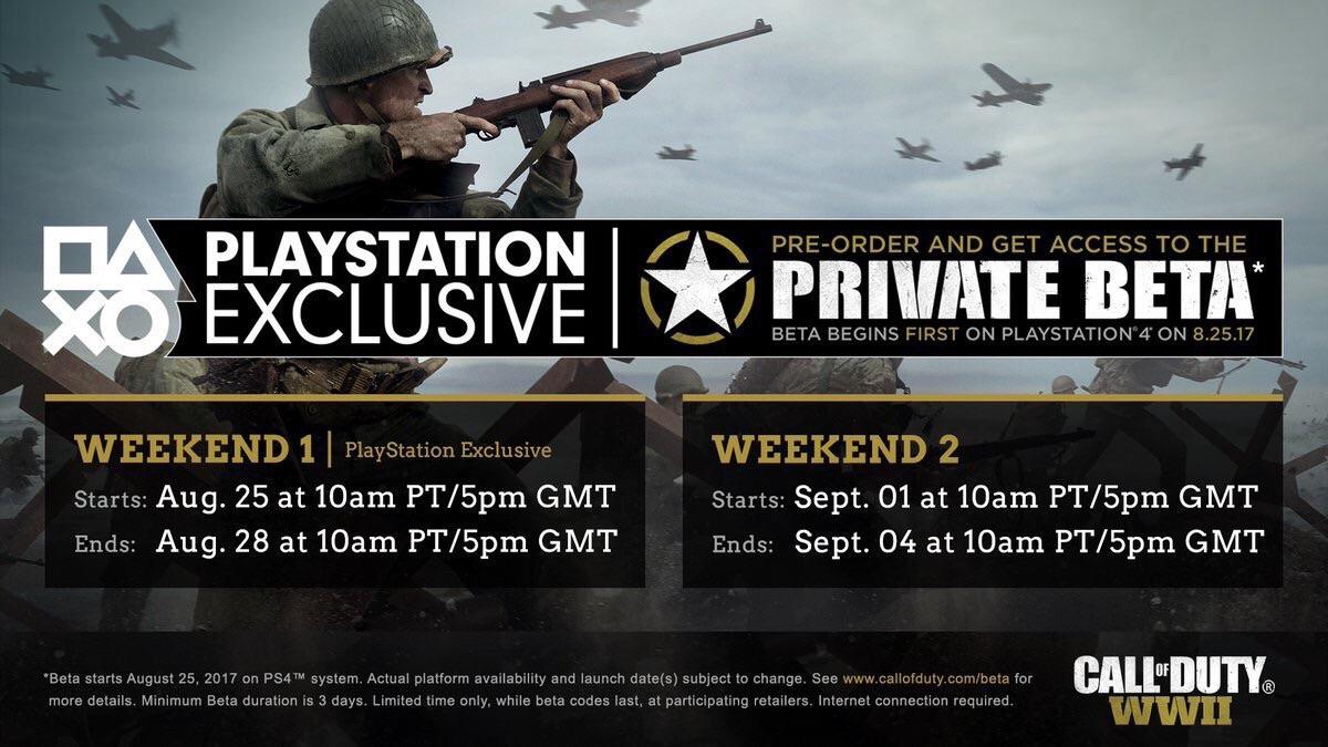 Call of Duty WWII Private Beta Weekend 1 & 2 Dates WWII