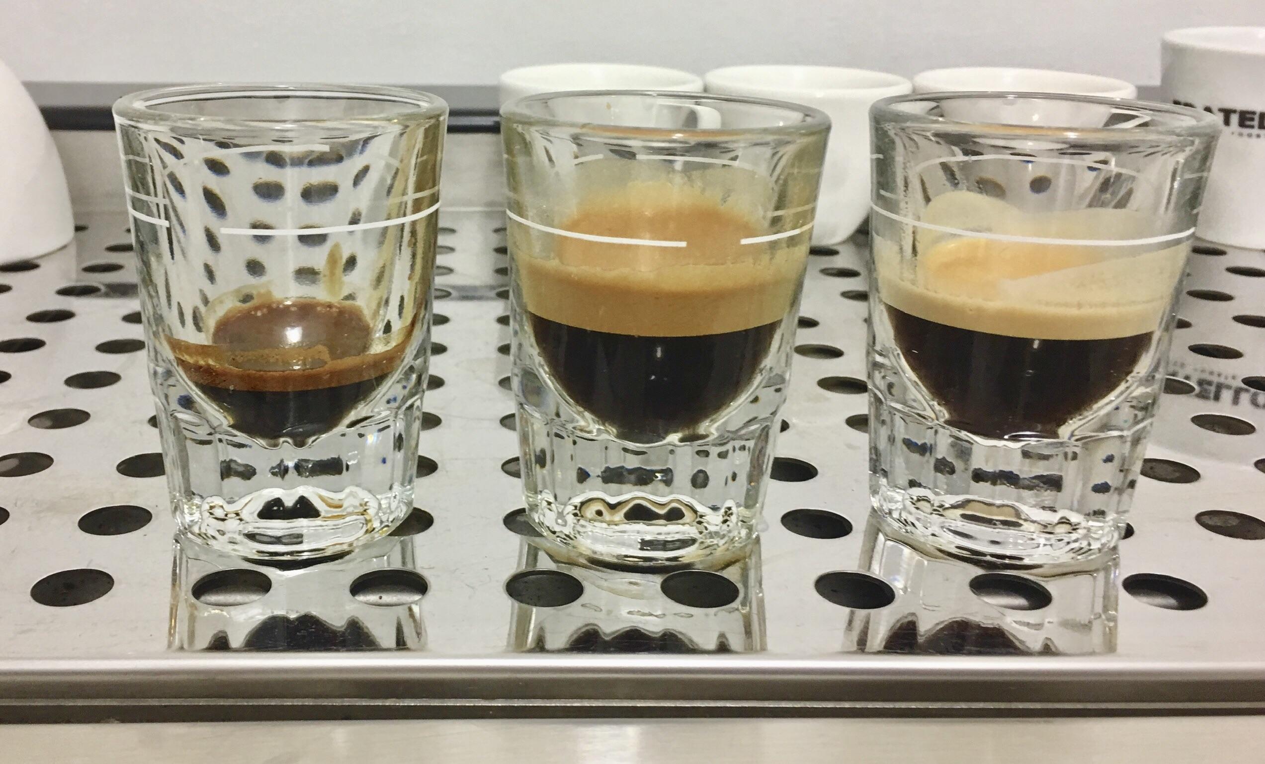 A double espresso divided into 3 parts. r/espresso