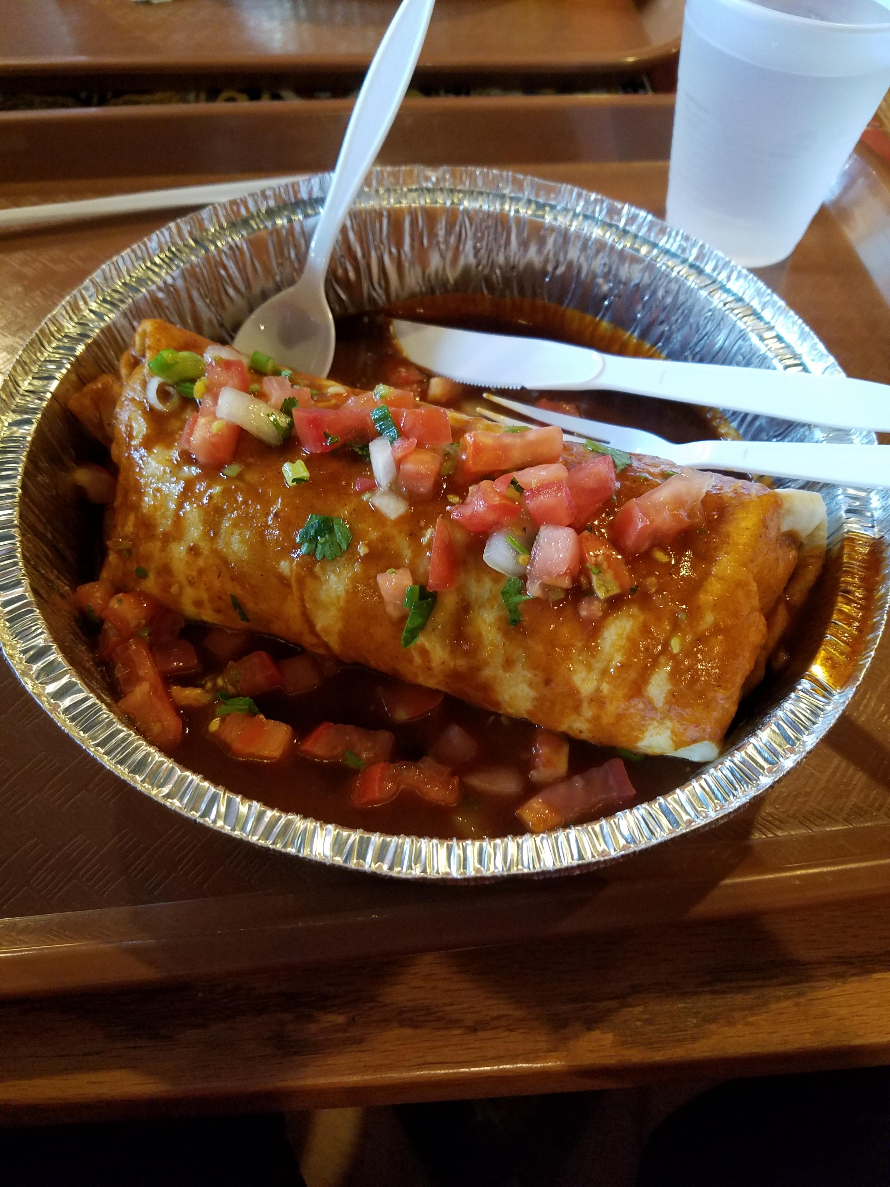 I just had this massive vegan enchilada style burrito for dinner! vegan